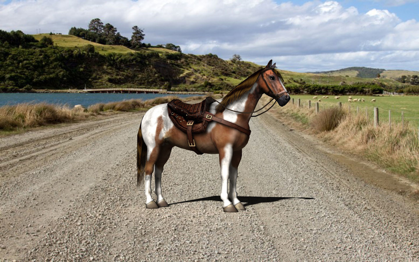 Pinto Horse with saddle and bags Low-poly 3D model_5