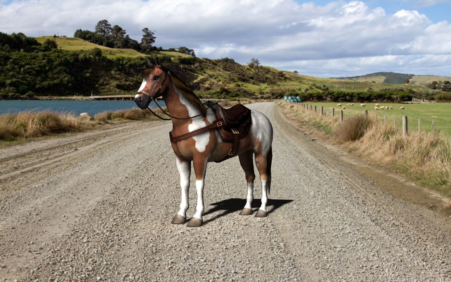 Pinto Horse with saddle and bags Low-poly 3D model_3