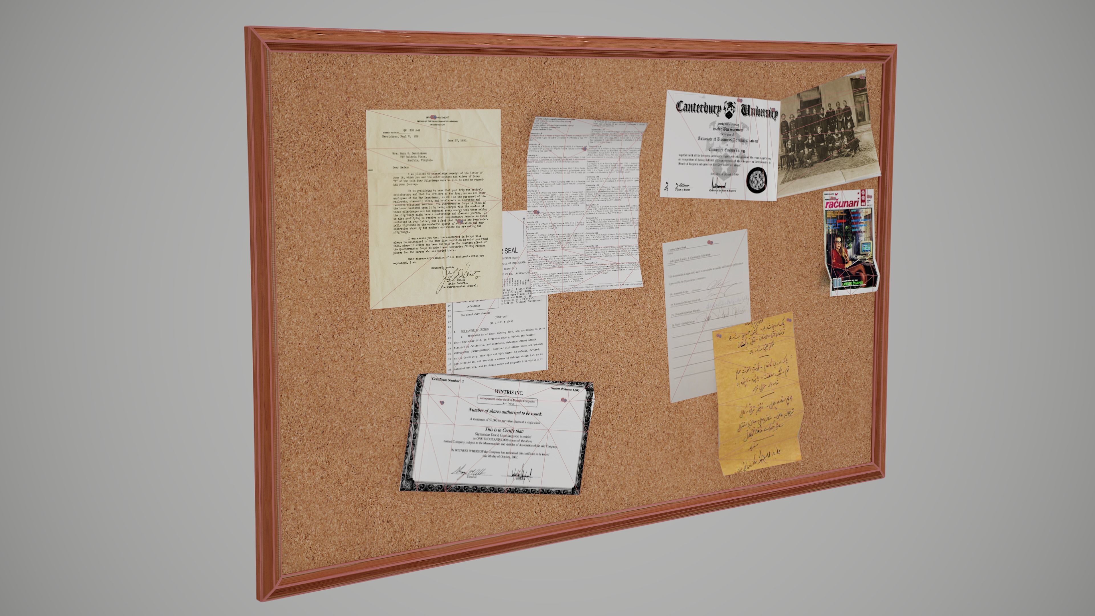 Corkboard cork board Low-poly 3D model_2