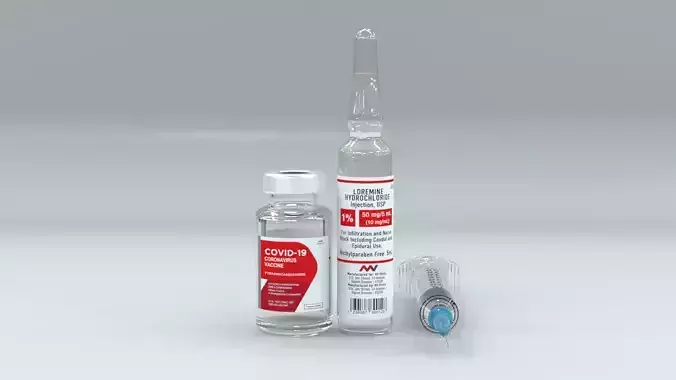 Vaccine Vial Ampule Syringe 3D model
