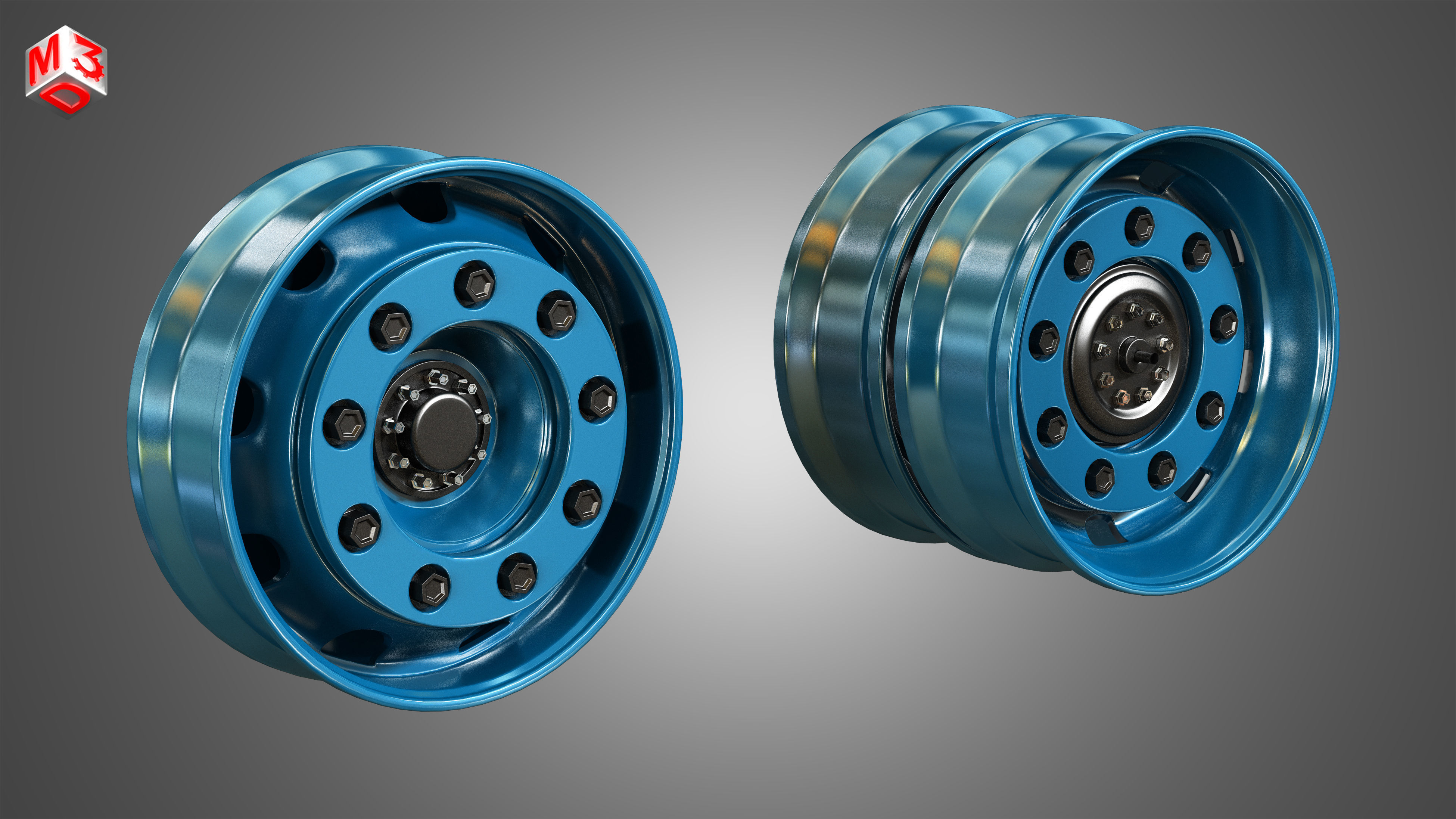 Special Heavy Duty Truck Tires and Wheels 3D model_3