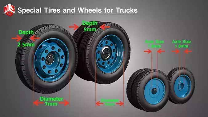 Special Heavy Duty Truck Tires and Wheels 3D model