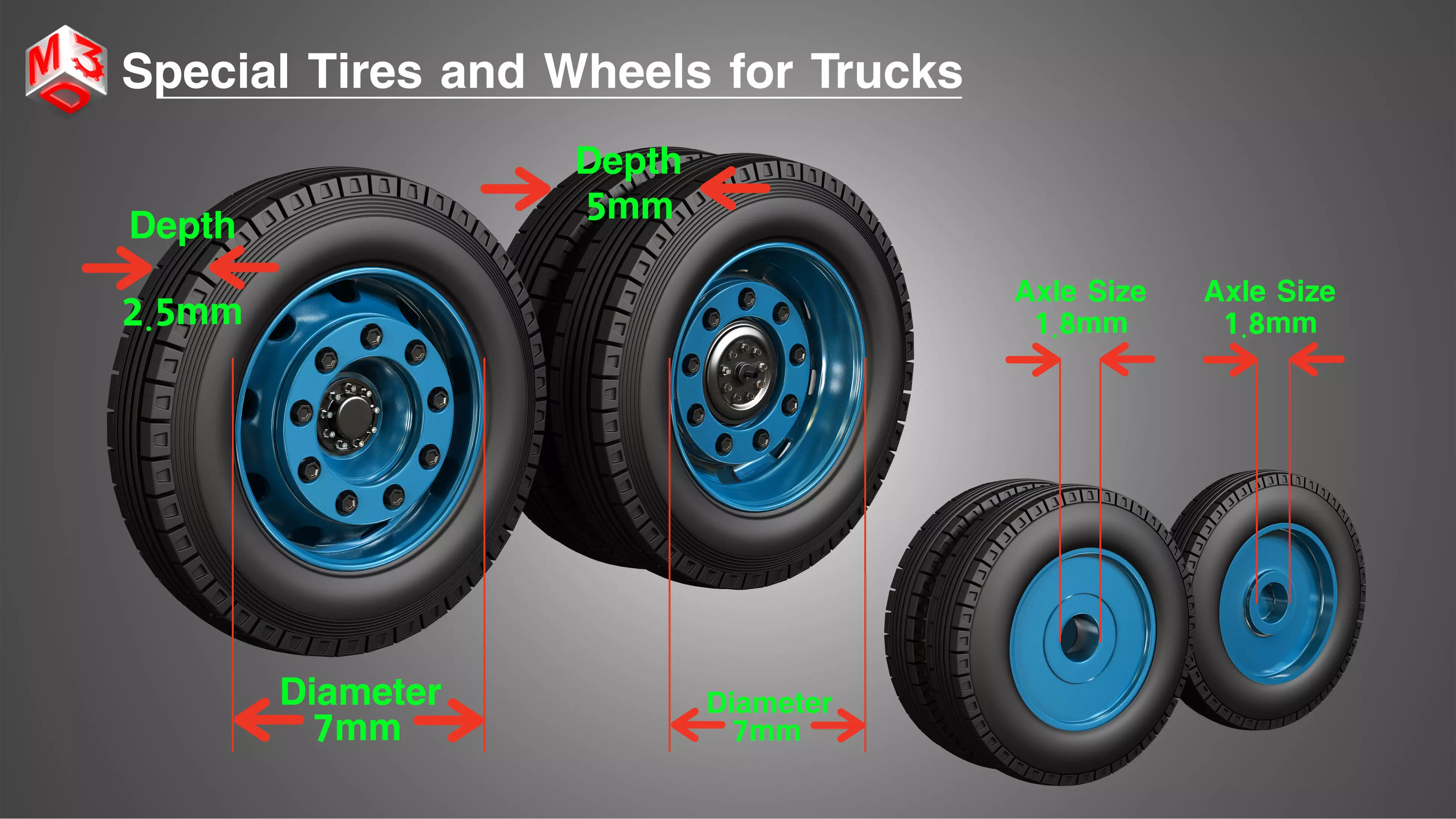 Special Heavy Duty Truck Tires and Wheels 3D model_0