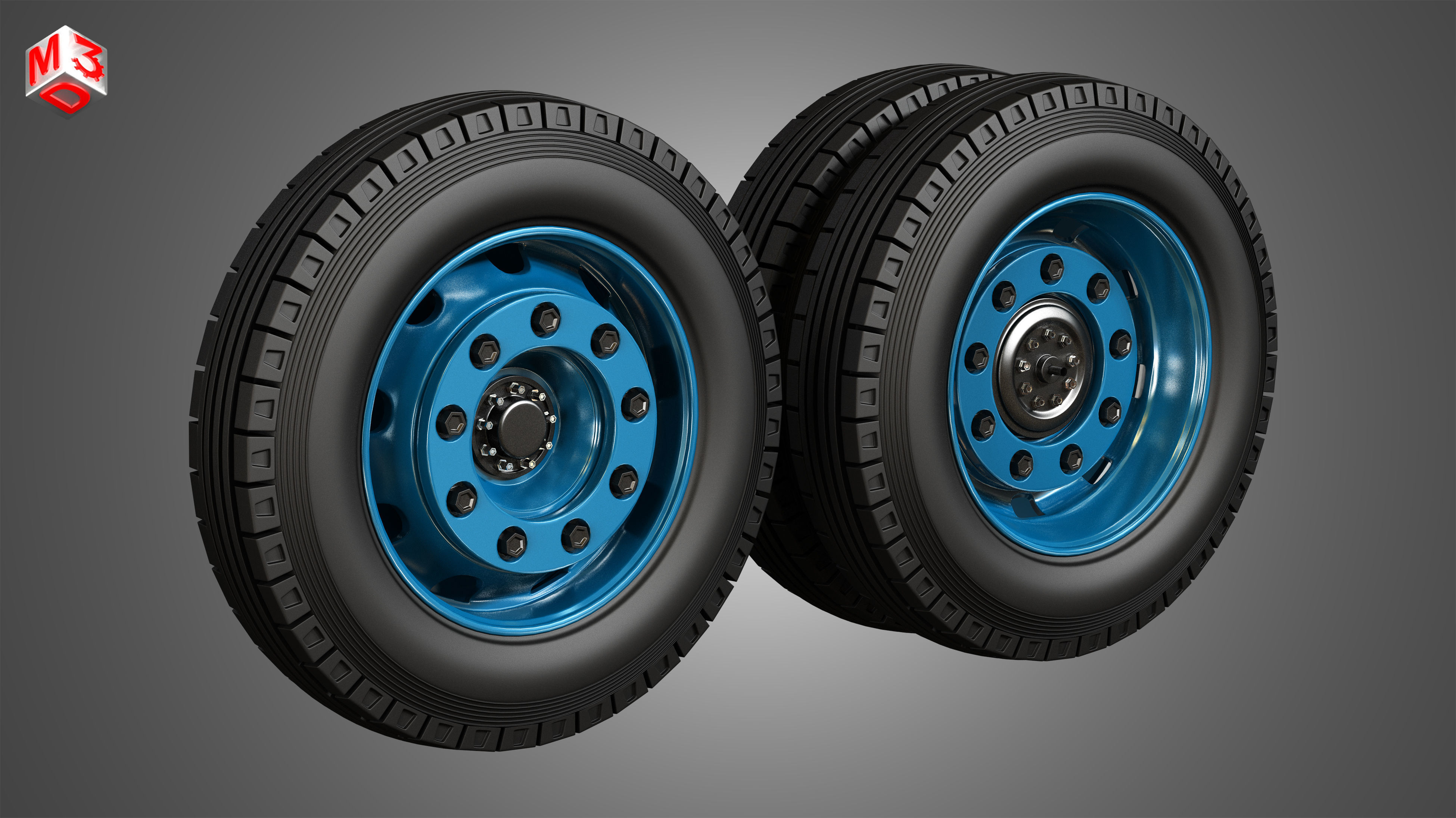 Special Heavy Duty Truck Tires and Wheels 3D model_1