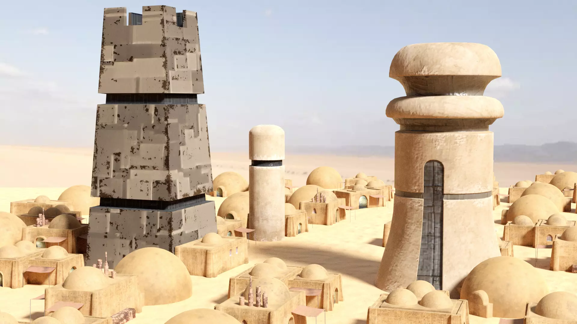 Tatooine Towers Low-poly 3D model_0