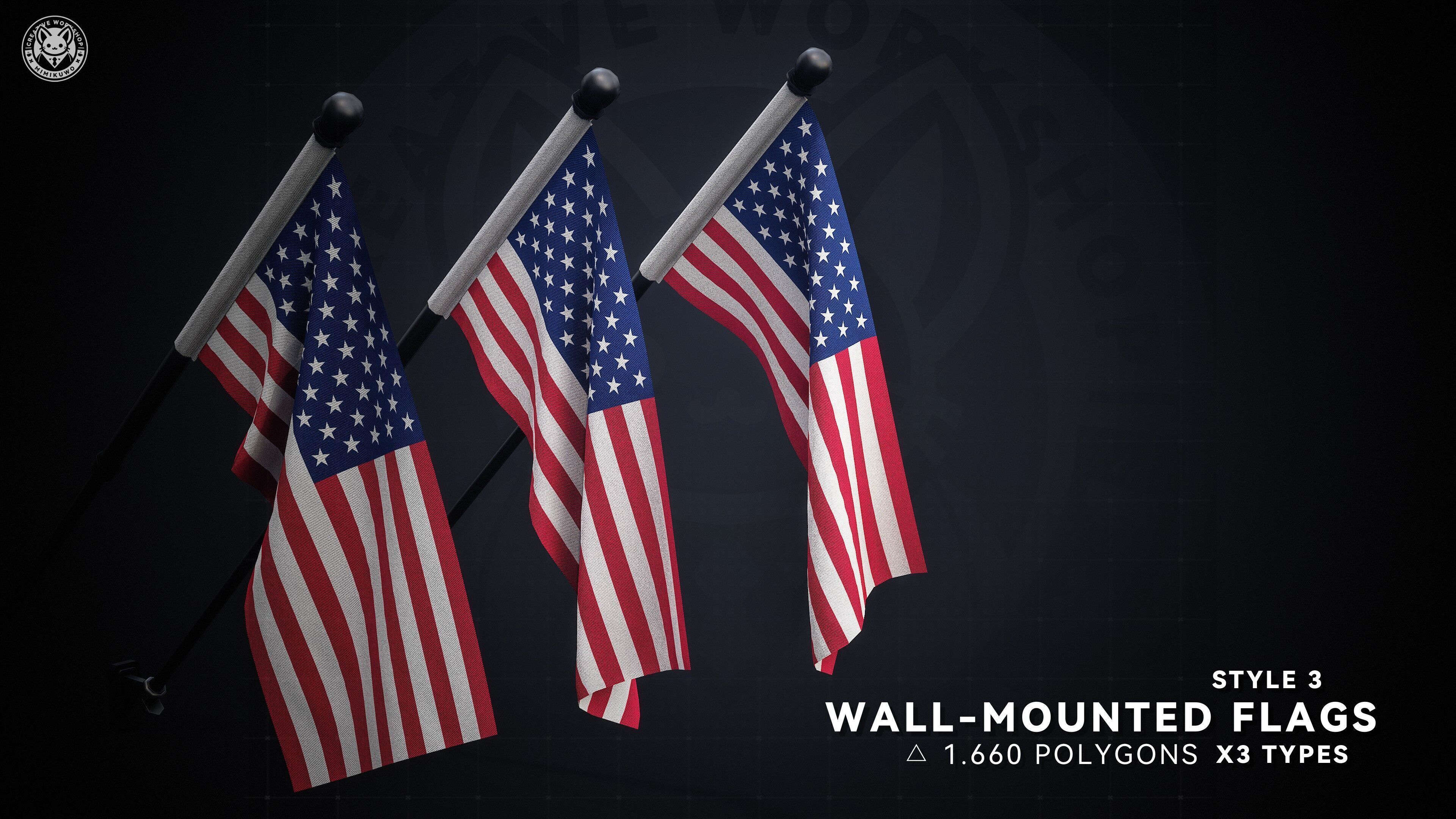 AMERICAN FLAG  US Flag Pack Low-poly  3D model Game Read Low-poly 3D model_7