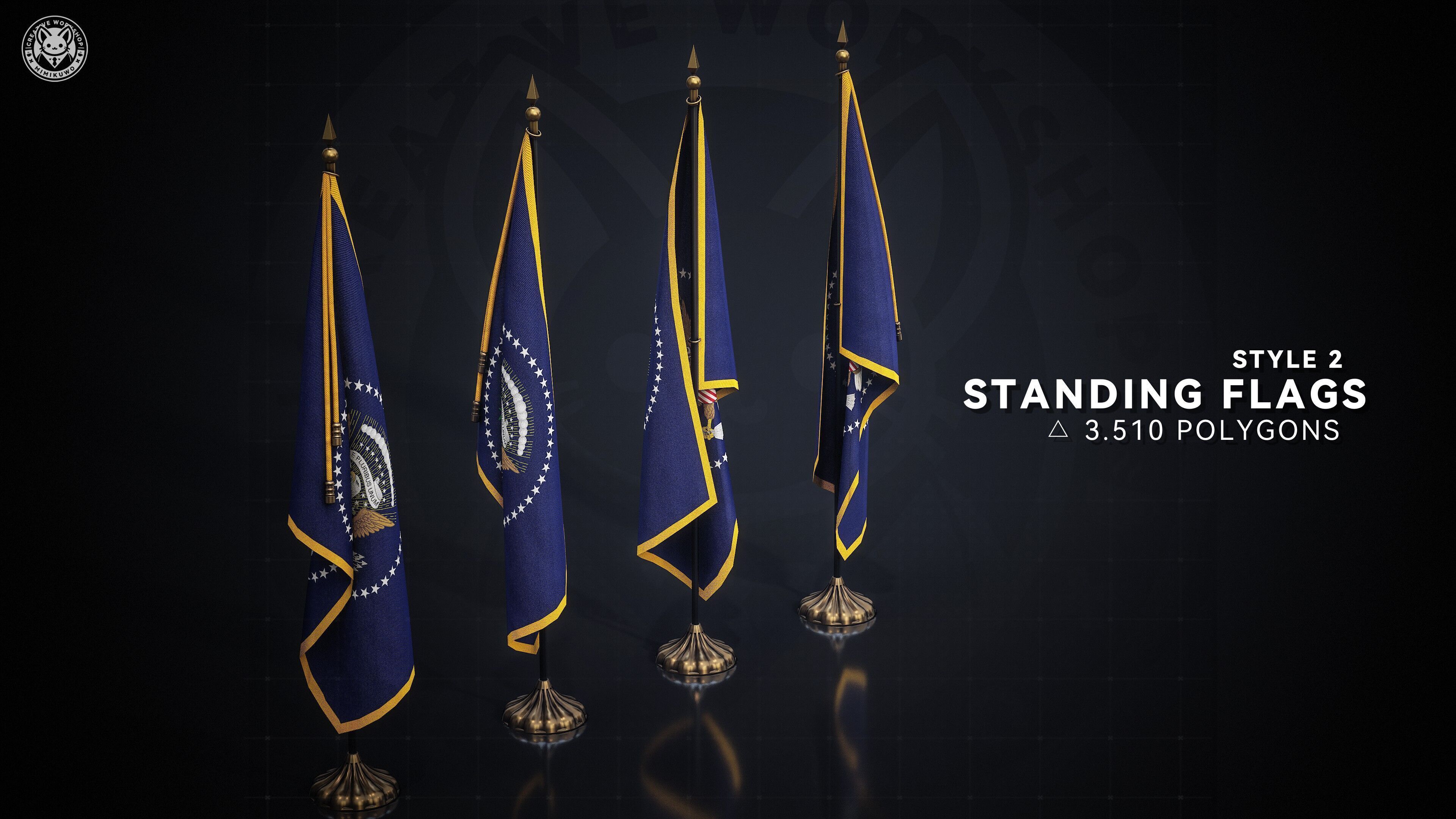 AMERICAN FLAG  US Flag Pack Low-poly  3D model Game Read Low-poly 3D model_2