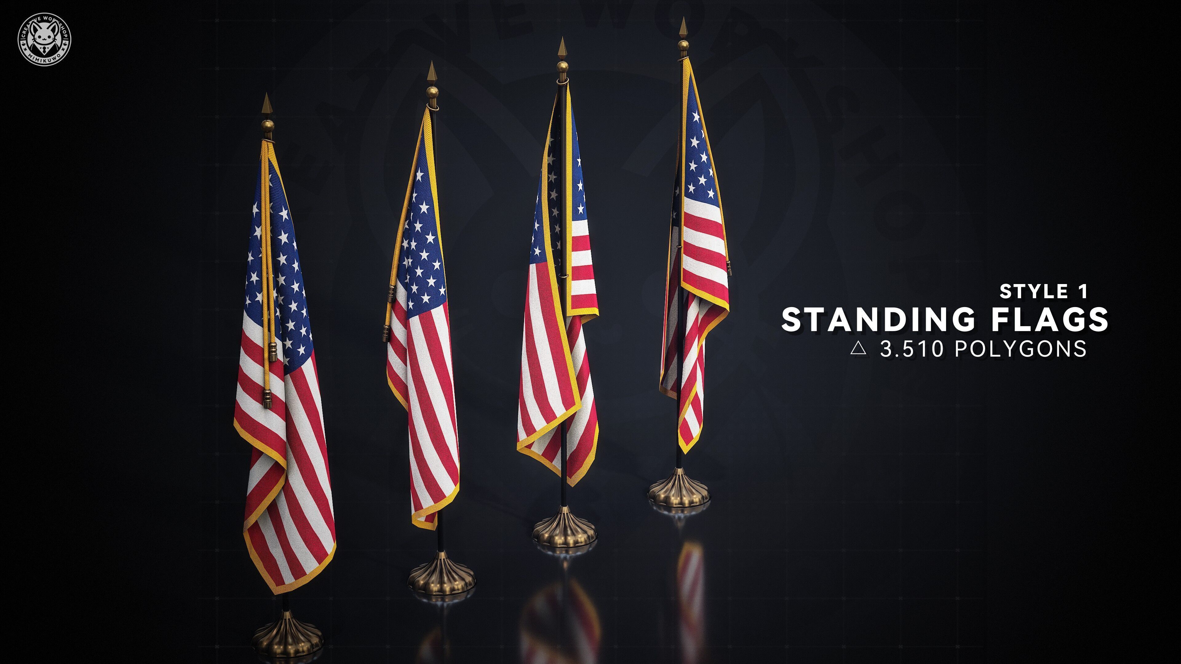 AMERICAN FLAG  US Flag Pack Low-poly  3D model Game Read Low-poly 3D model_1