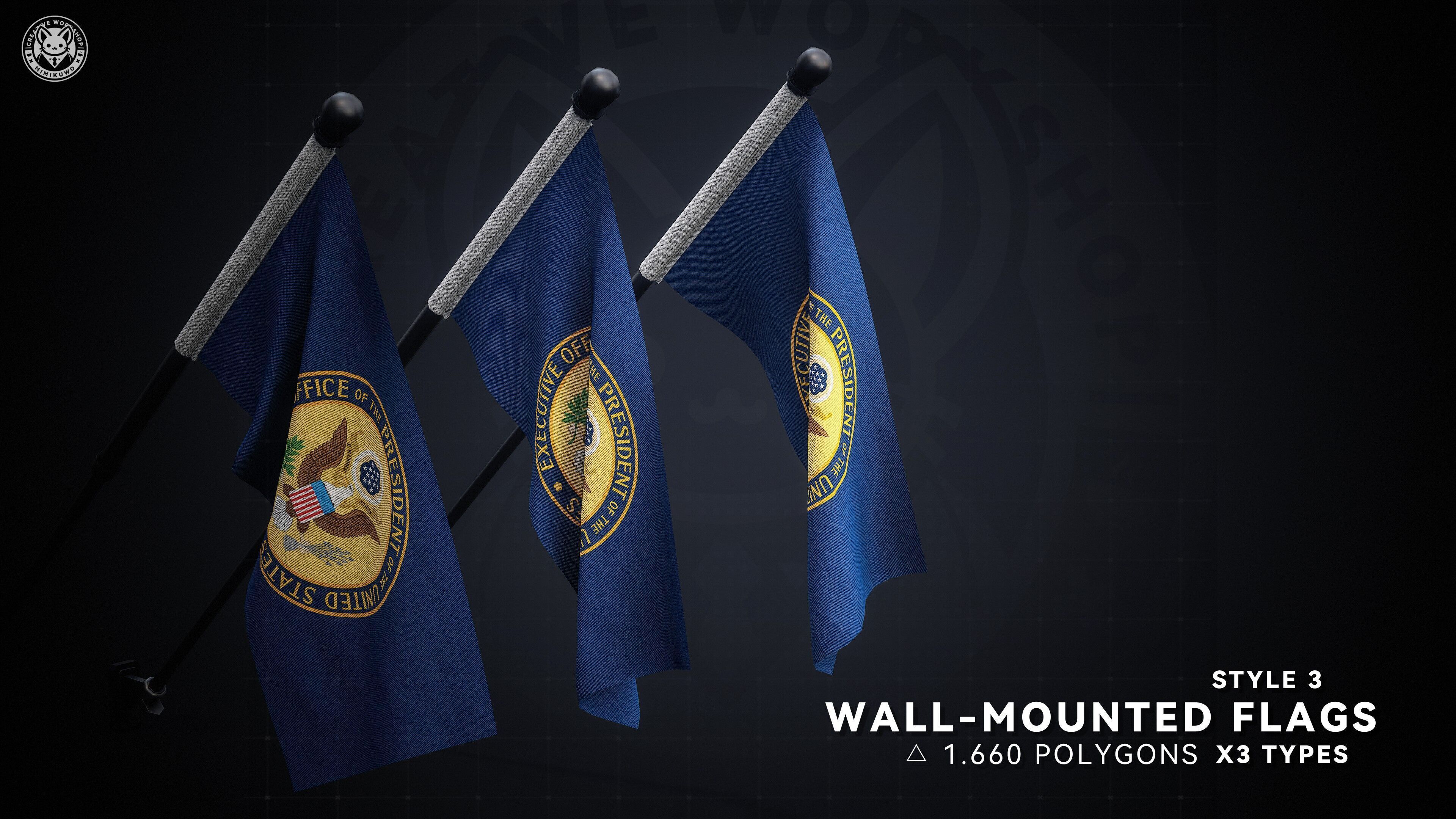 AMERICAN FLAG  US Flag Pack Low-poly  3D model Game Read Low-poly 3D model_9