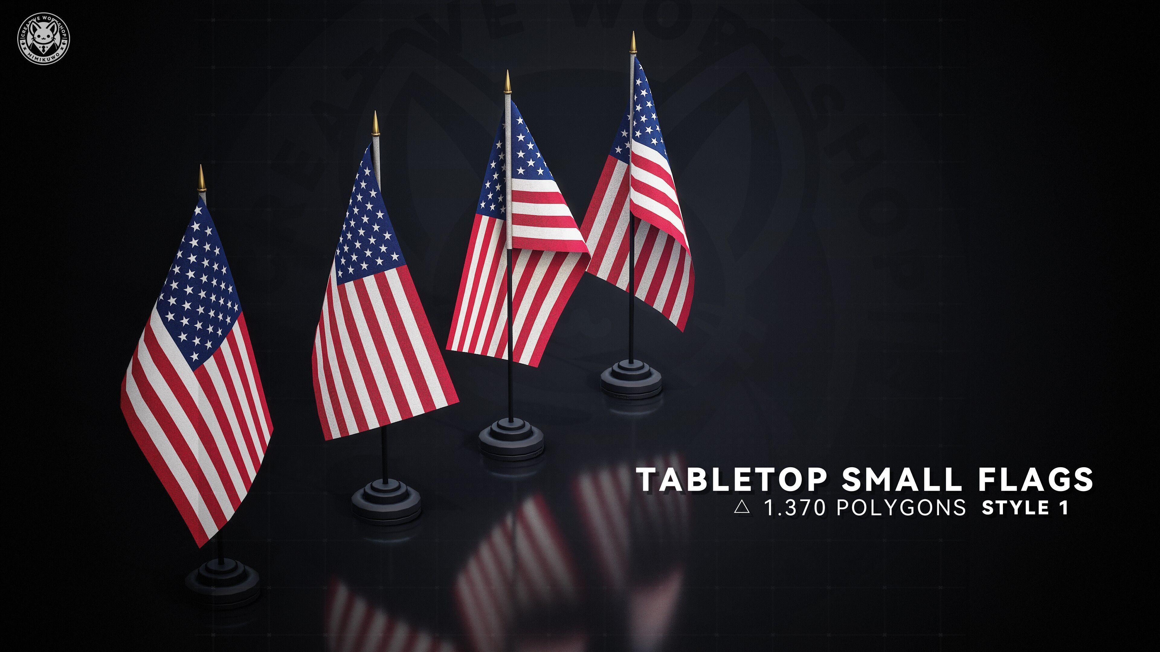 AMERICAN FLAG  US Flag Pack Low-poly  3D model Game Read Low-poly 3D model_4