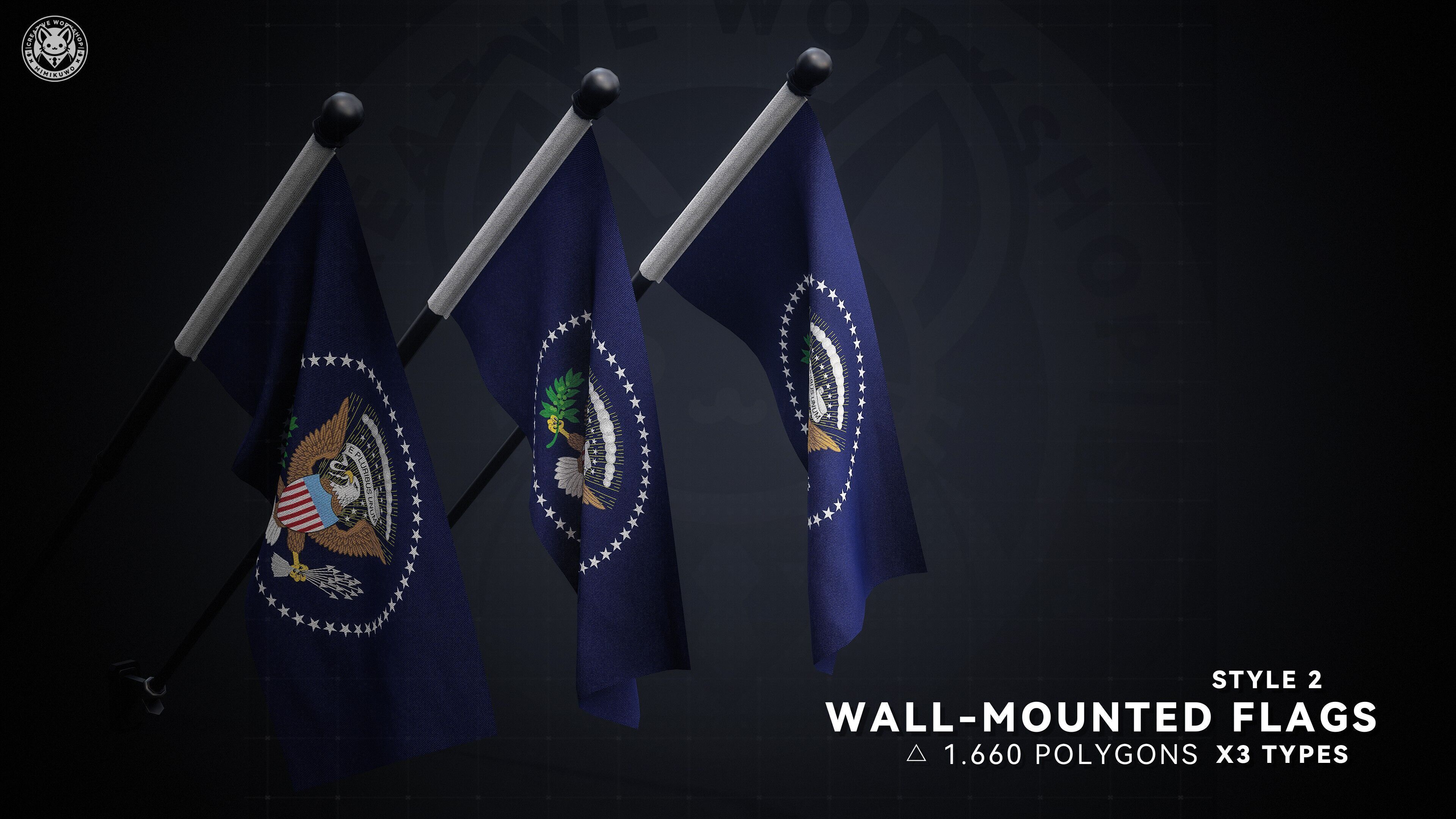 AMERICAN FLAG  US Flag Pack Low-poly  3D model Game Read Low-poly 3D model_8