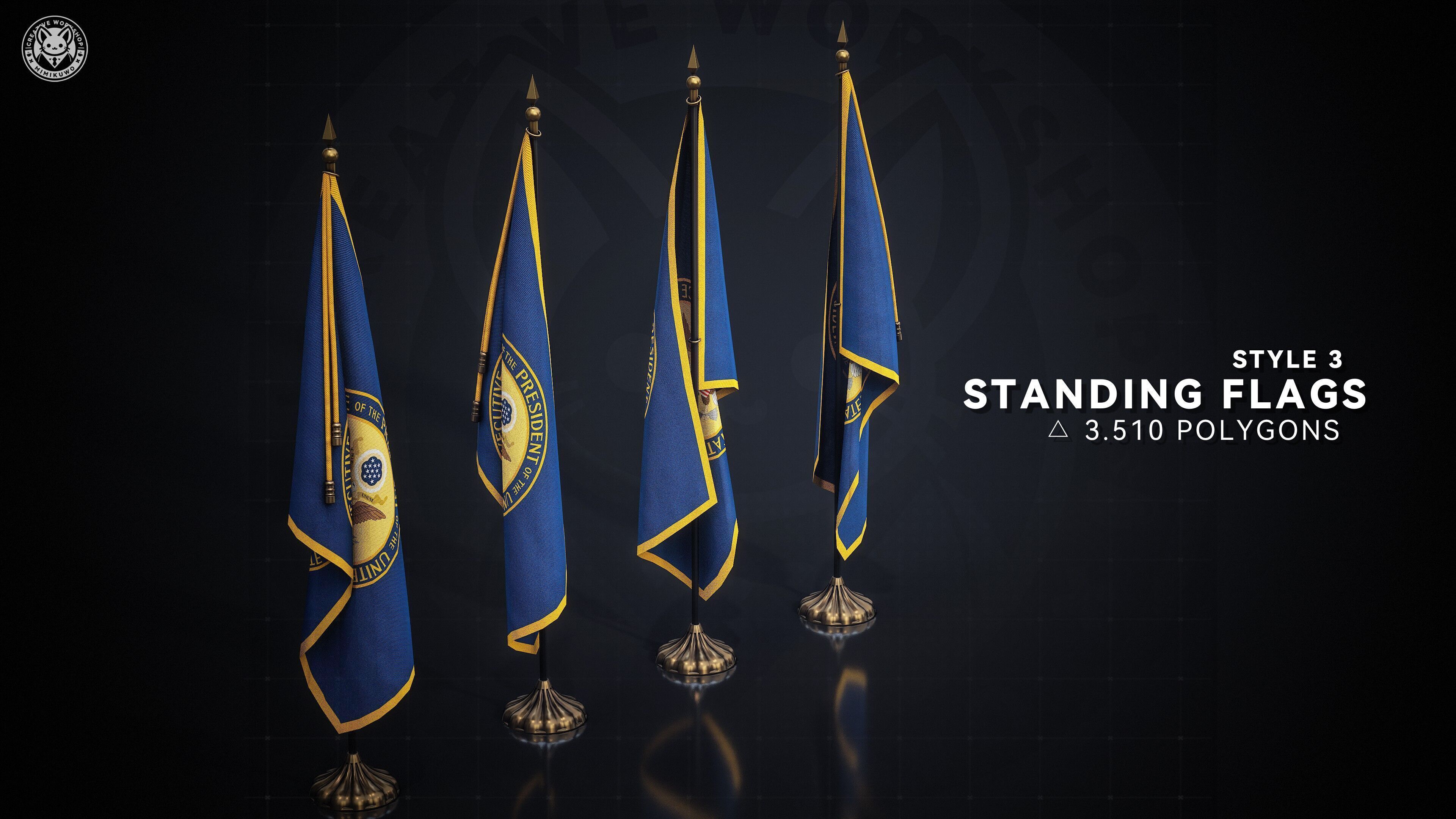 AMERICAN FLAG  US Flag Pack Low-poly  3D model Game Read Low-poly 3D model_3