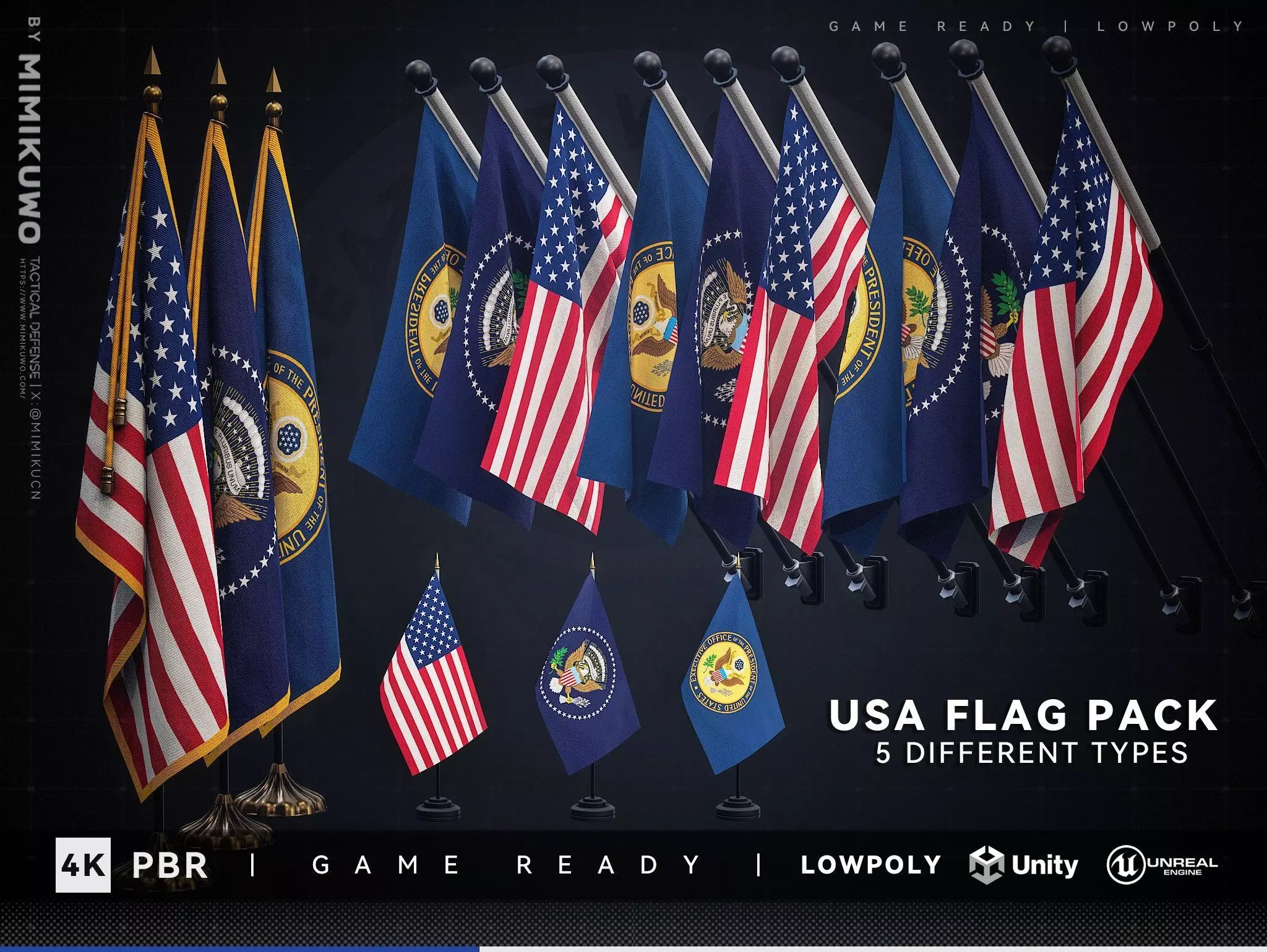 AMERICAN FLAG  US Flag Pack Low-poly  3D model Game Read Low-poly 3D model_0