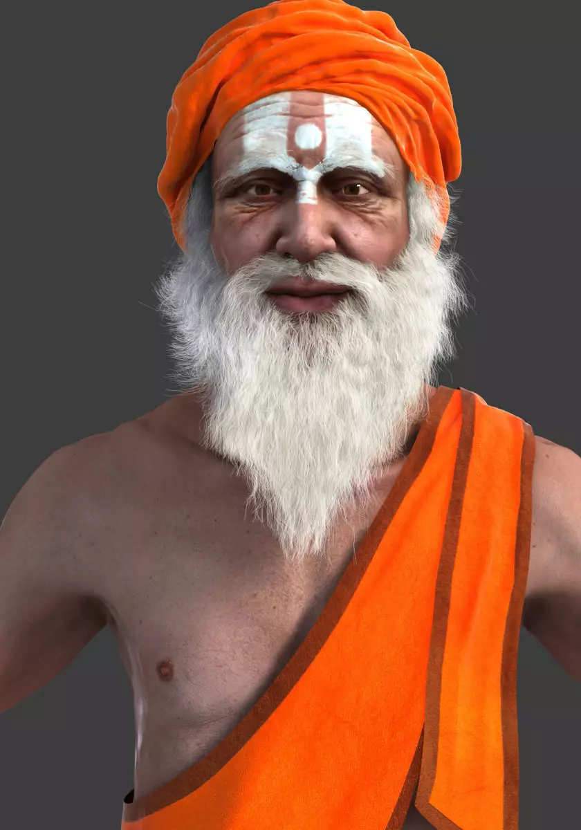 Hermit man in orange turban 3D model_0
