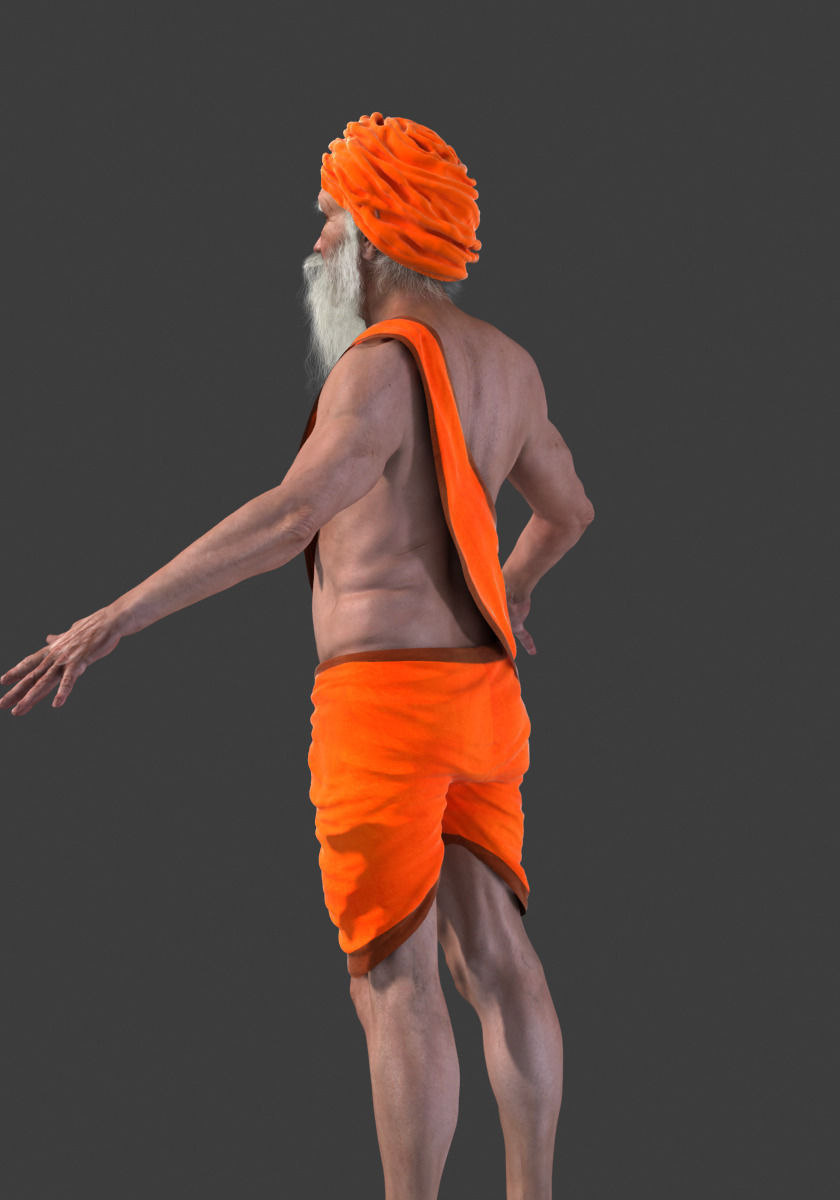 Hermit man in orange turban 3D model_8