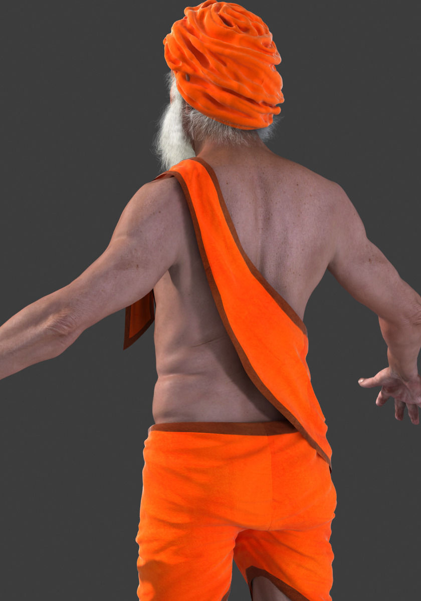 Hermit man in orange turban 3D model_9