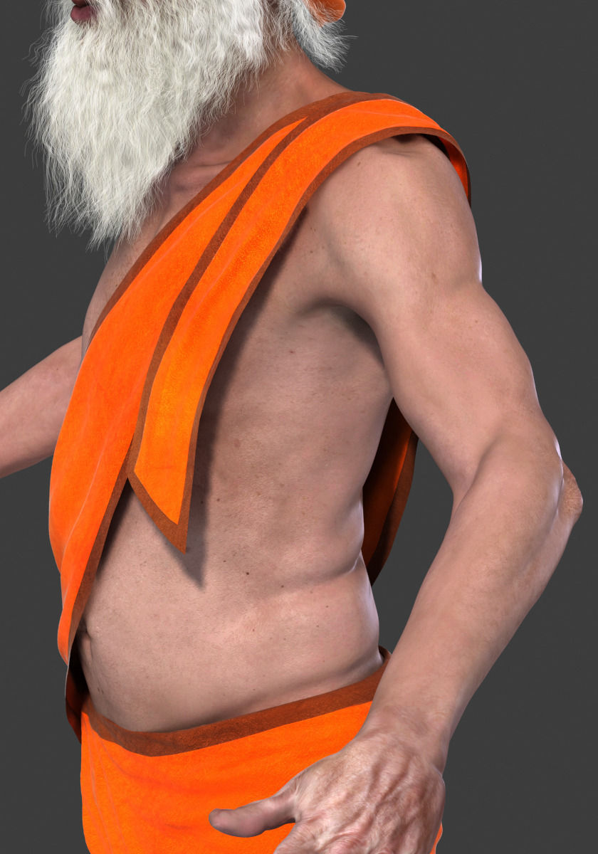 Hermit man in orange turban 3D model_10