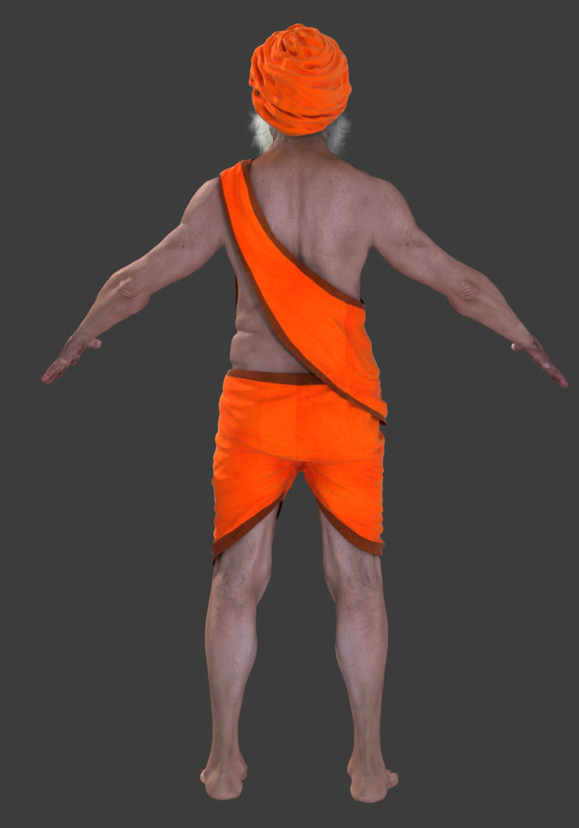 Hermit man in orange turban 3D model_3