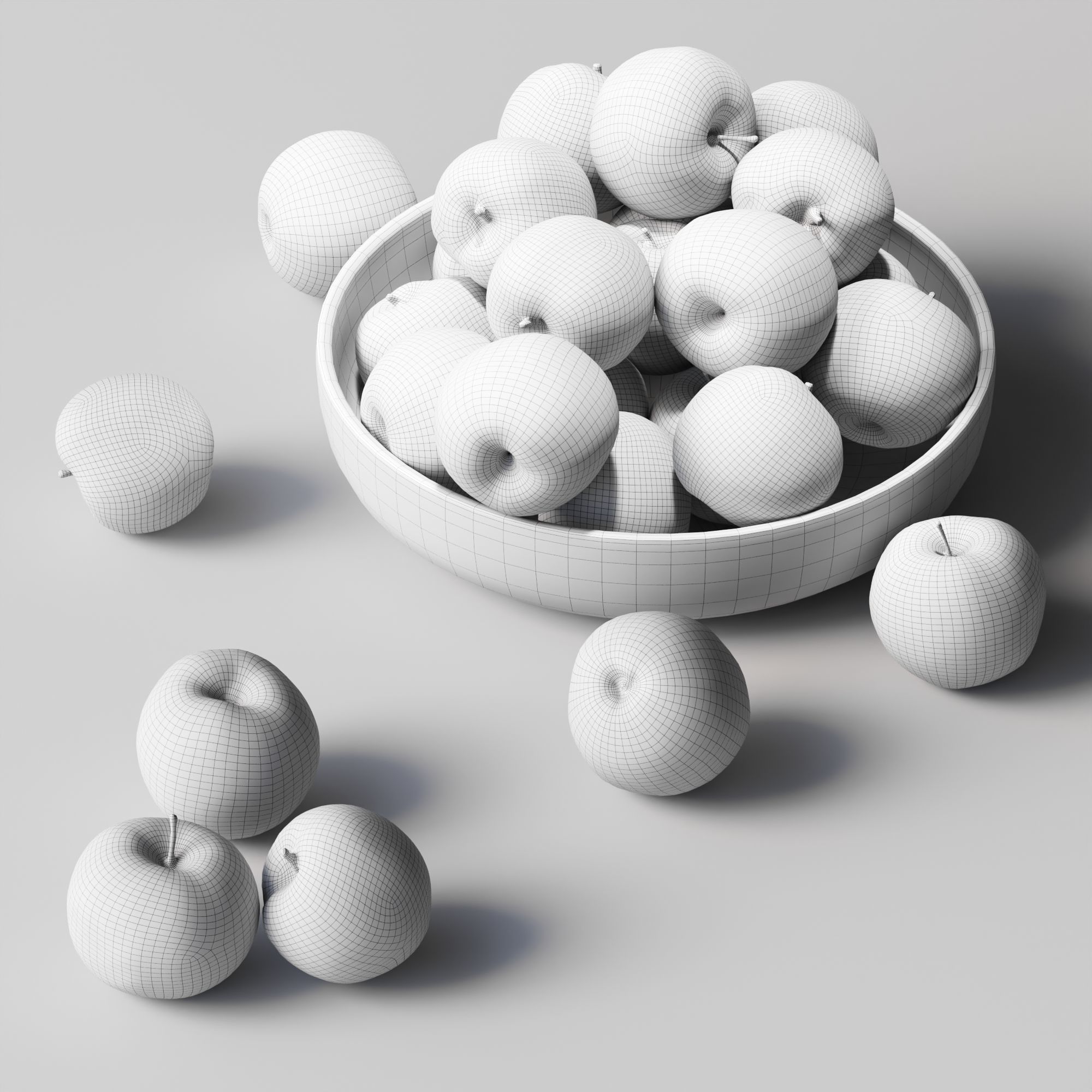 Apples in a wooden bowl Low-poly 3D model_3