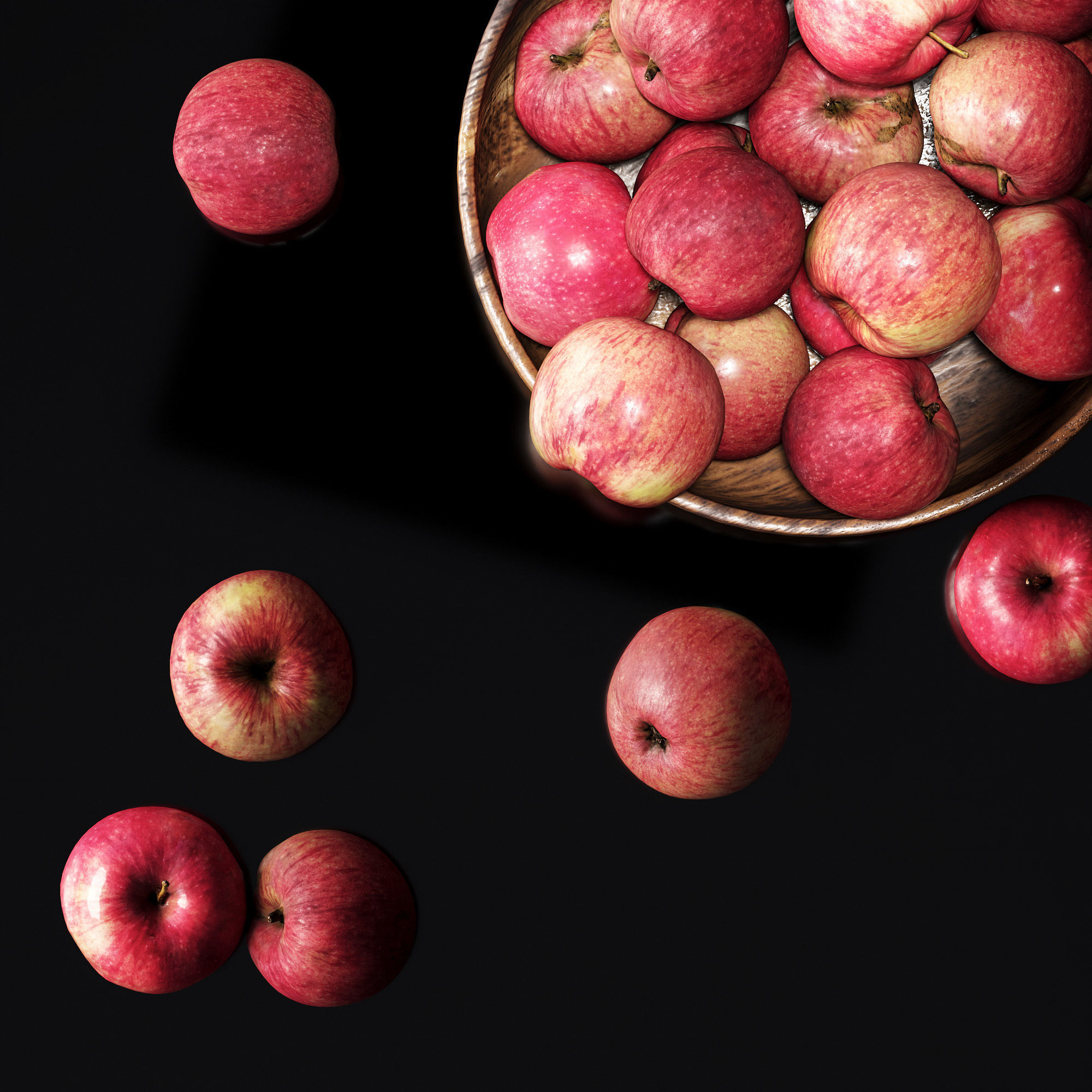 Apples in a wooden bowl Low-poly 3D model_2