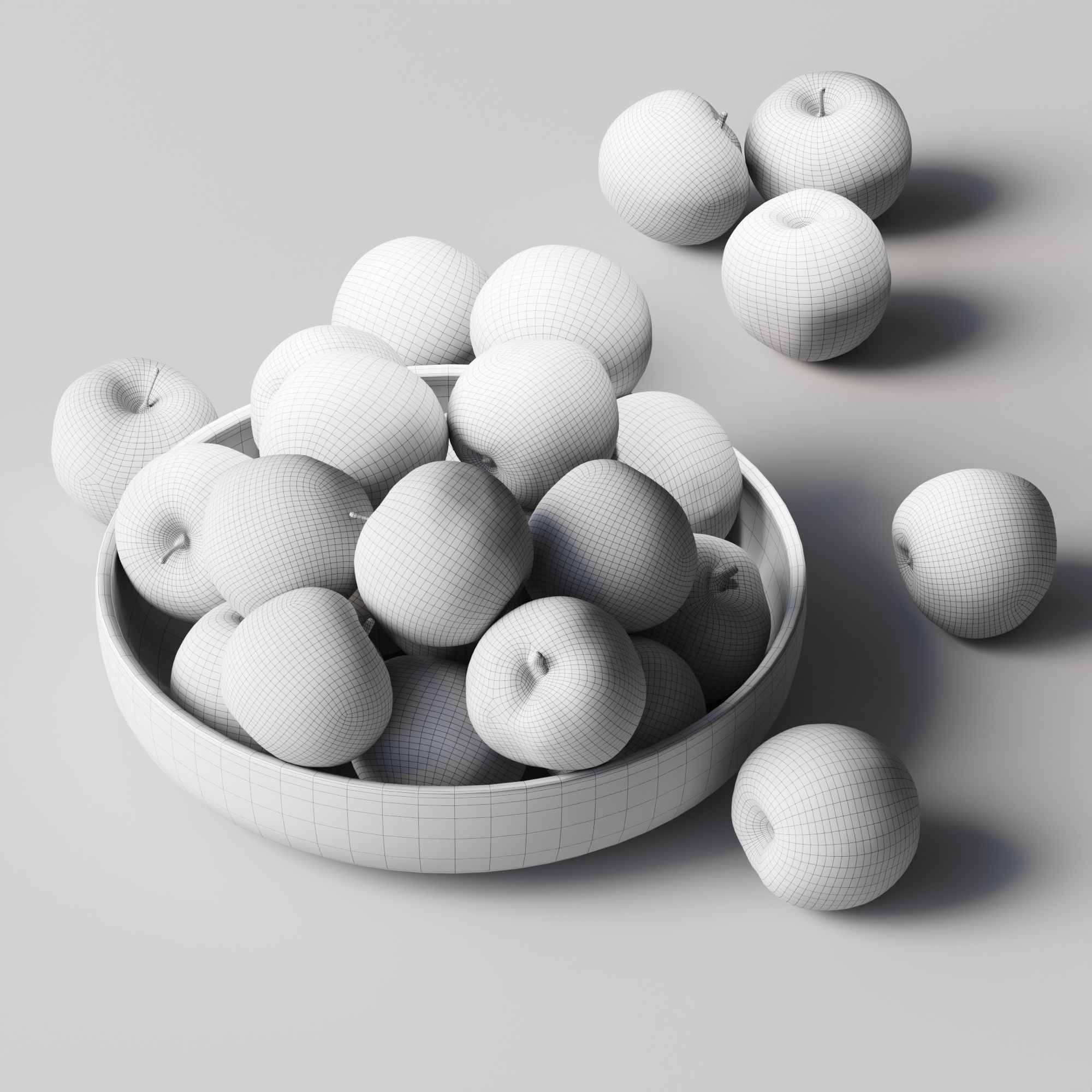 Apples in a wooden bowl Low-poly 3D model_4