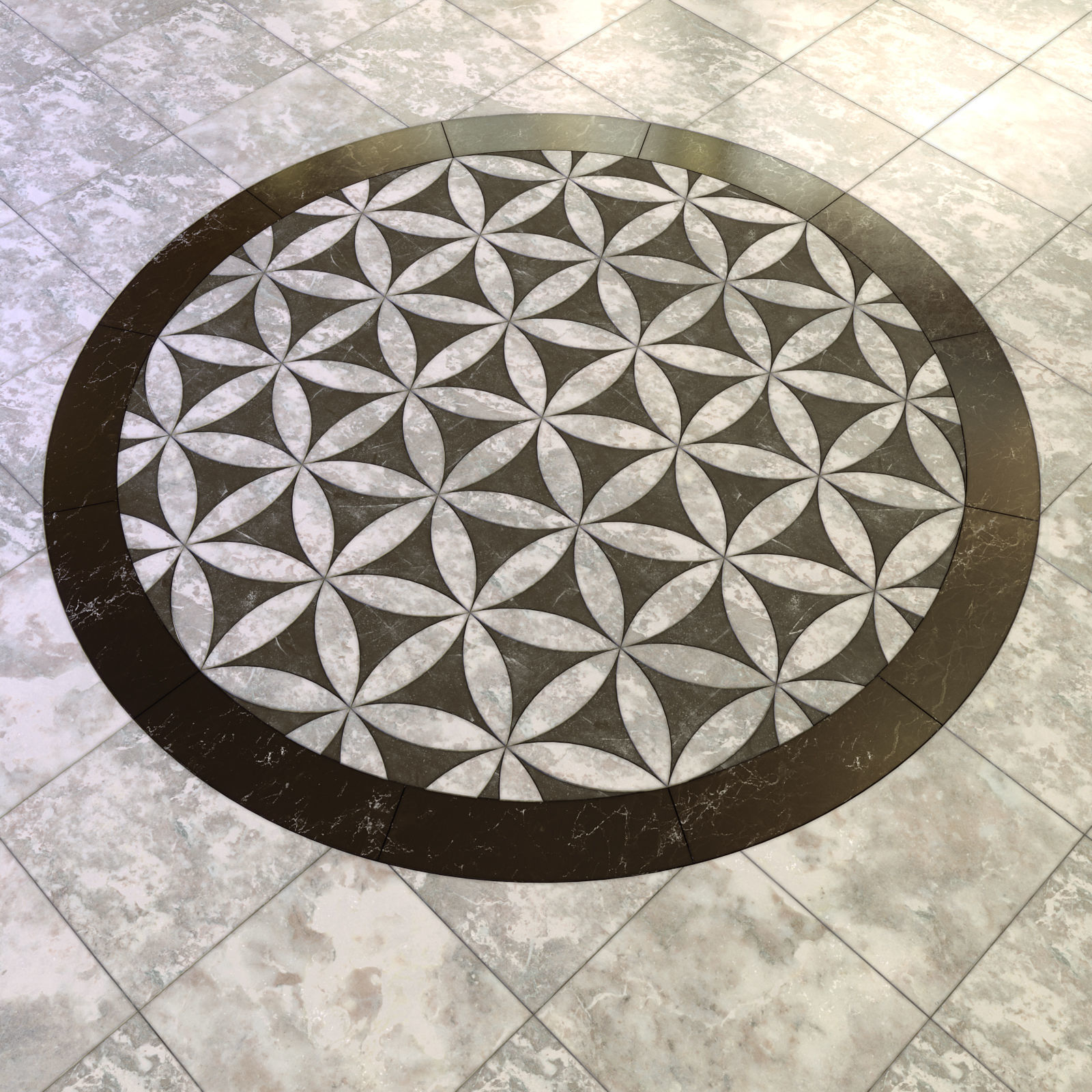 Mandala Floor Tiles 3D model_2