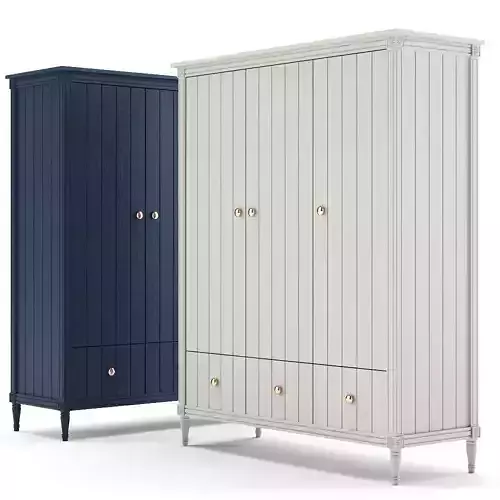 Bourbon Vintage 3 Door Triple Wardrobe Low-poly 3D model