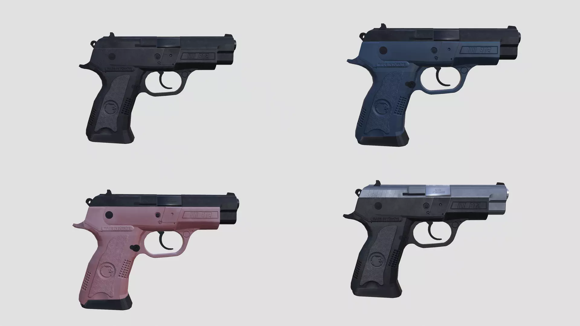 Low Poly Pistol BT 02  4 Colour Modern Weapons Low-poly 3D model_0