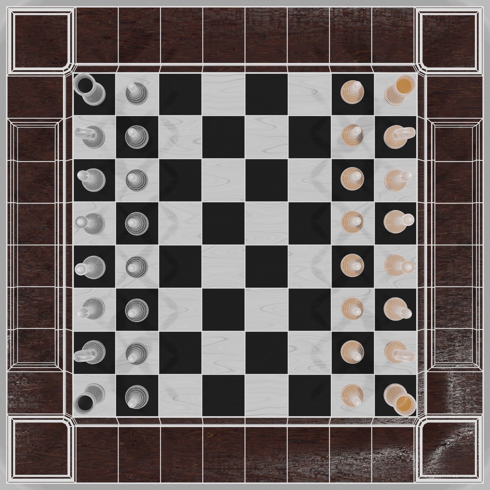 Classic set for chess - table and pieces Low-poly 3D model_11