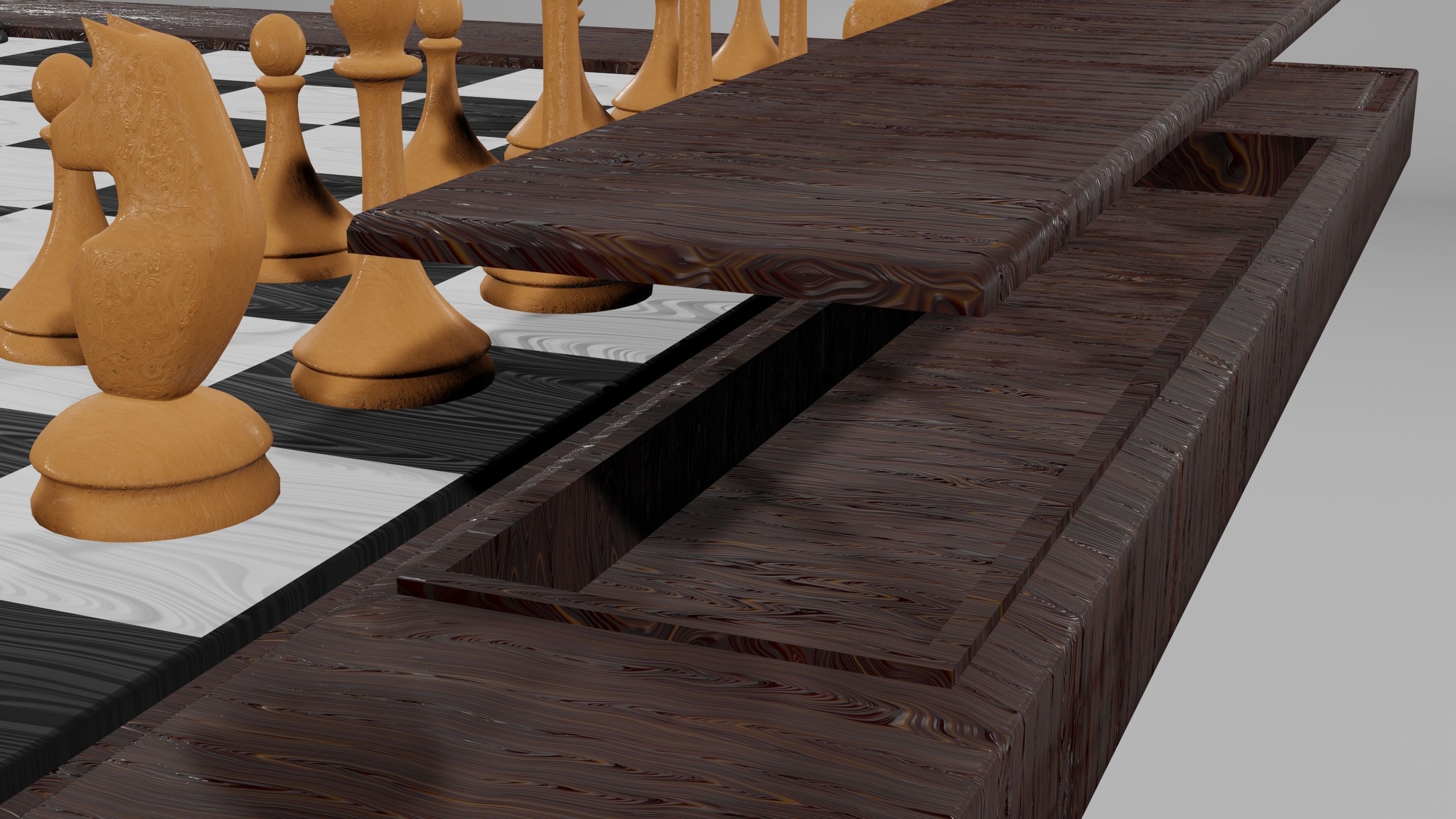 Classic set for chess - table and pieces Low-poly 3D model_6