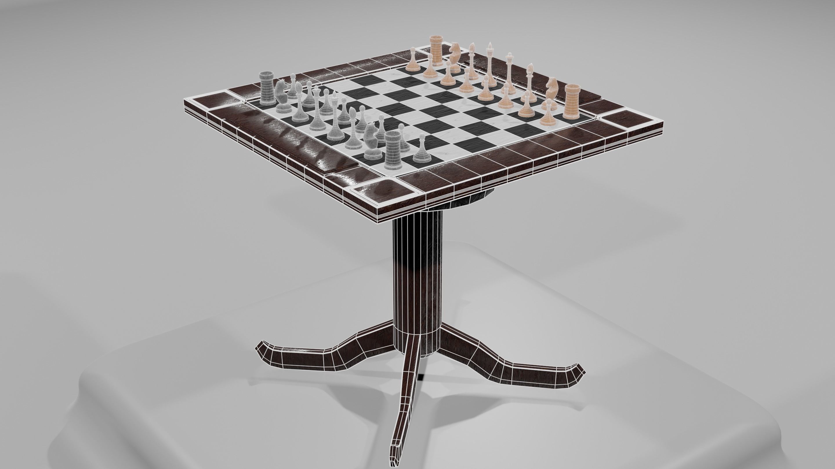 Classic set for chess - table and pieces Low-poly 3D model_17