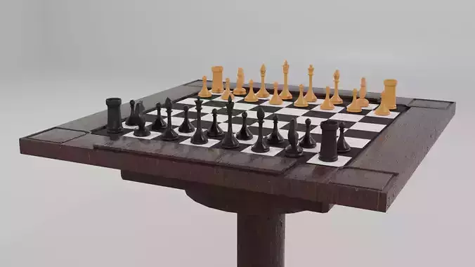 Classic set for chess - table and pieces Low-poly 3D model