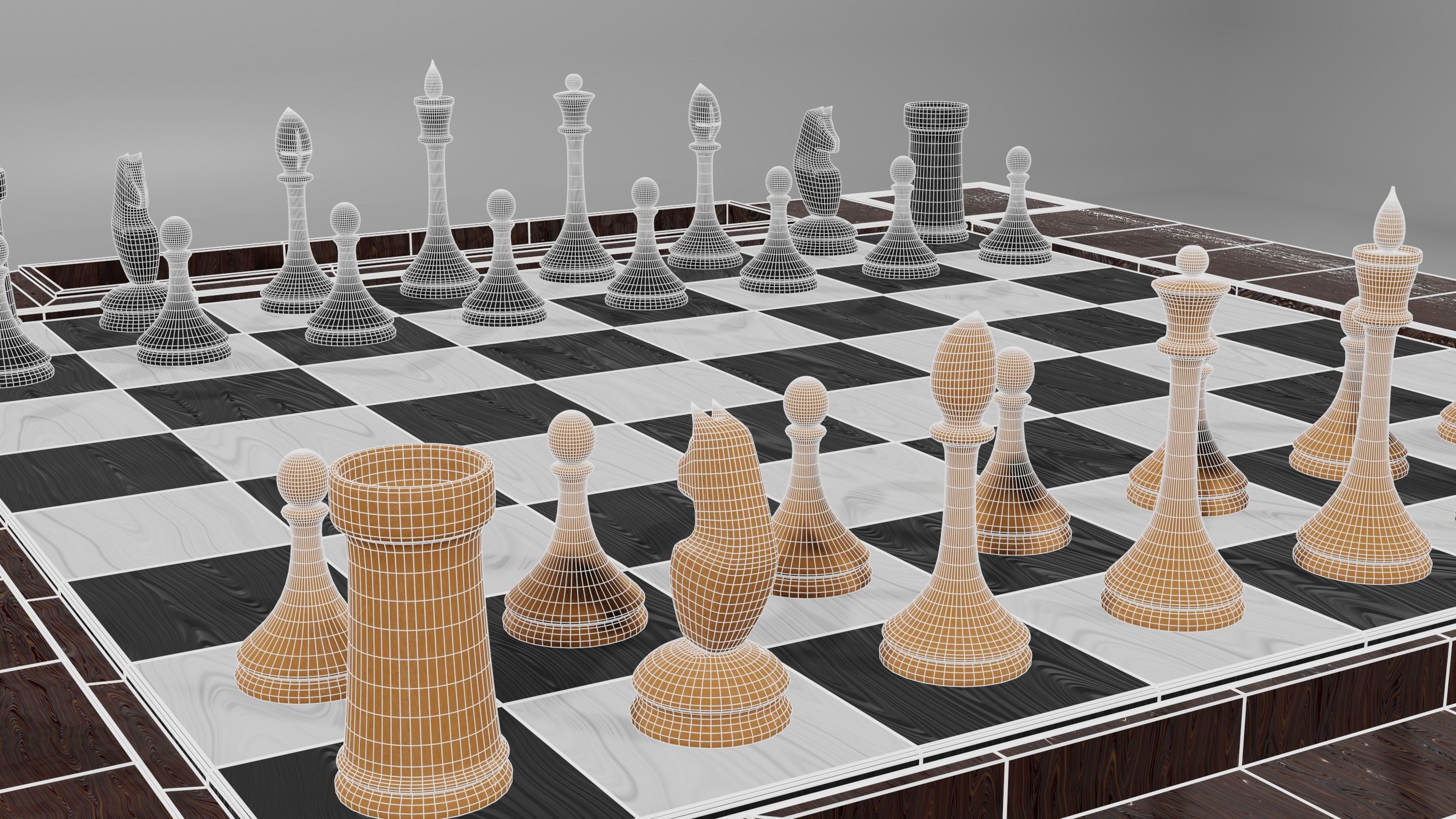 Classic set for chess - table and pieces Low-poly 3D model_12