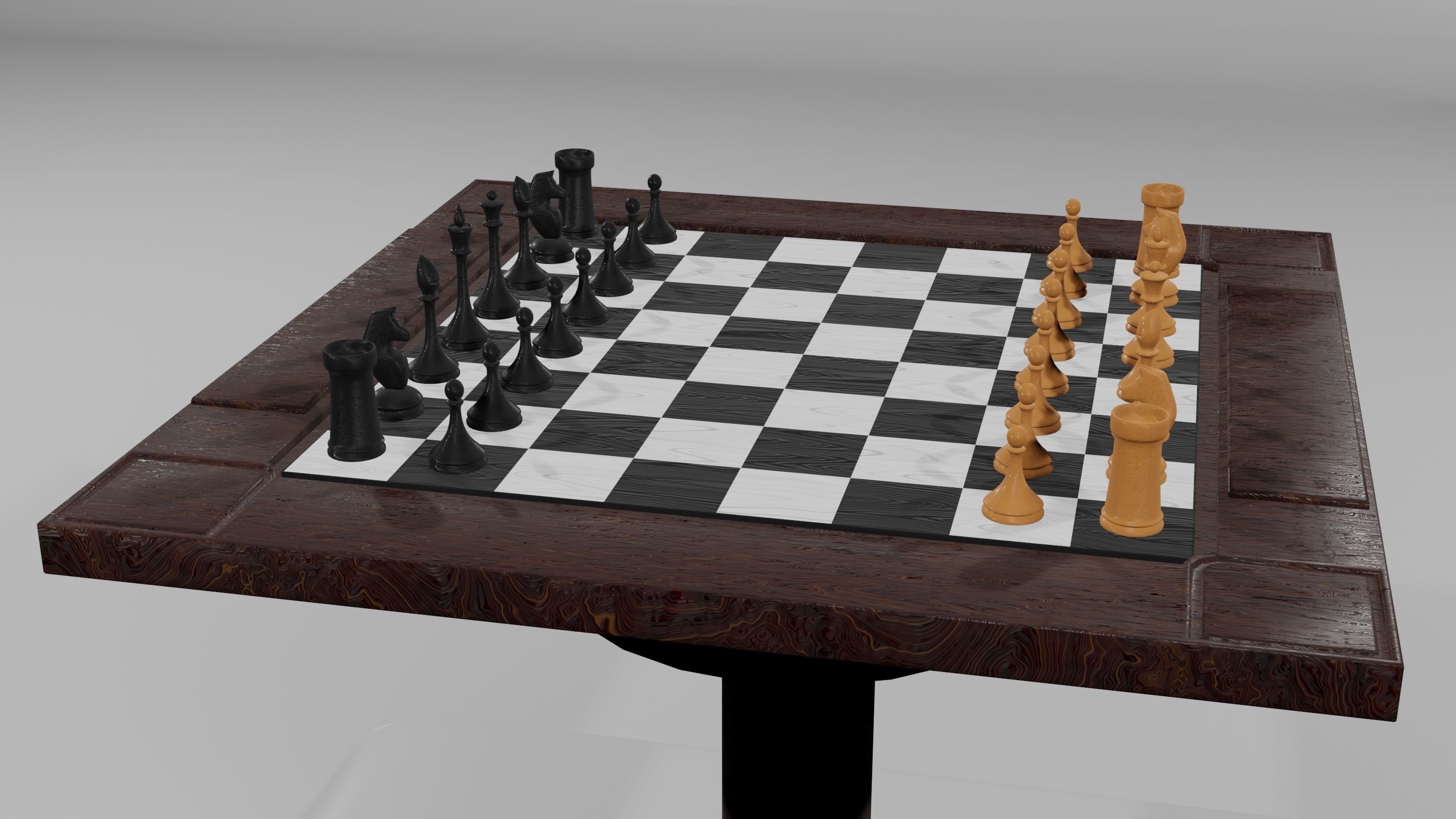 Classic set for chess - table and pieces Low-poly 3D model_2
