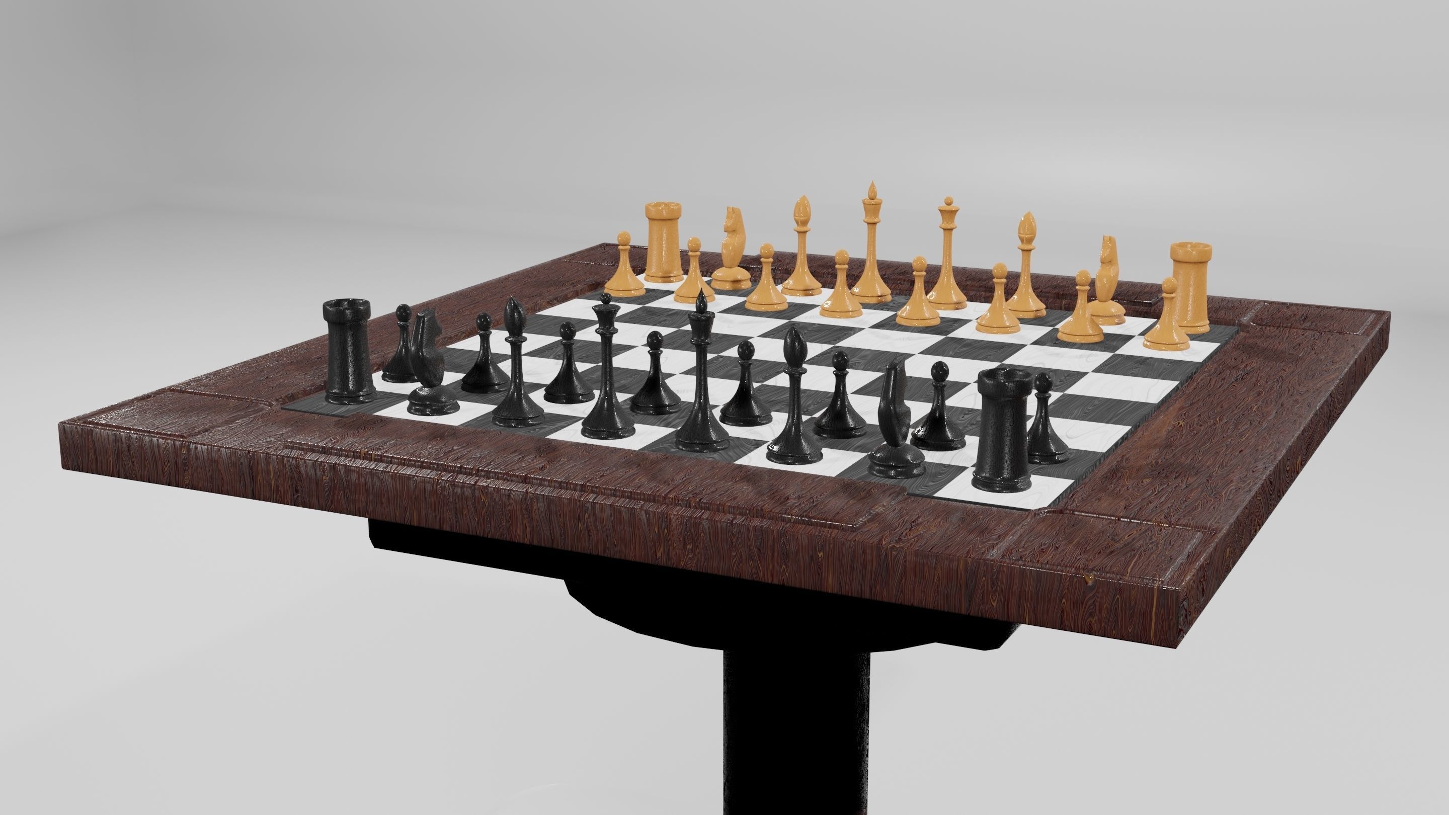 Classic set for chess - table and pieces Low-poly 3D model_4