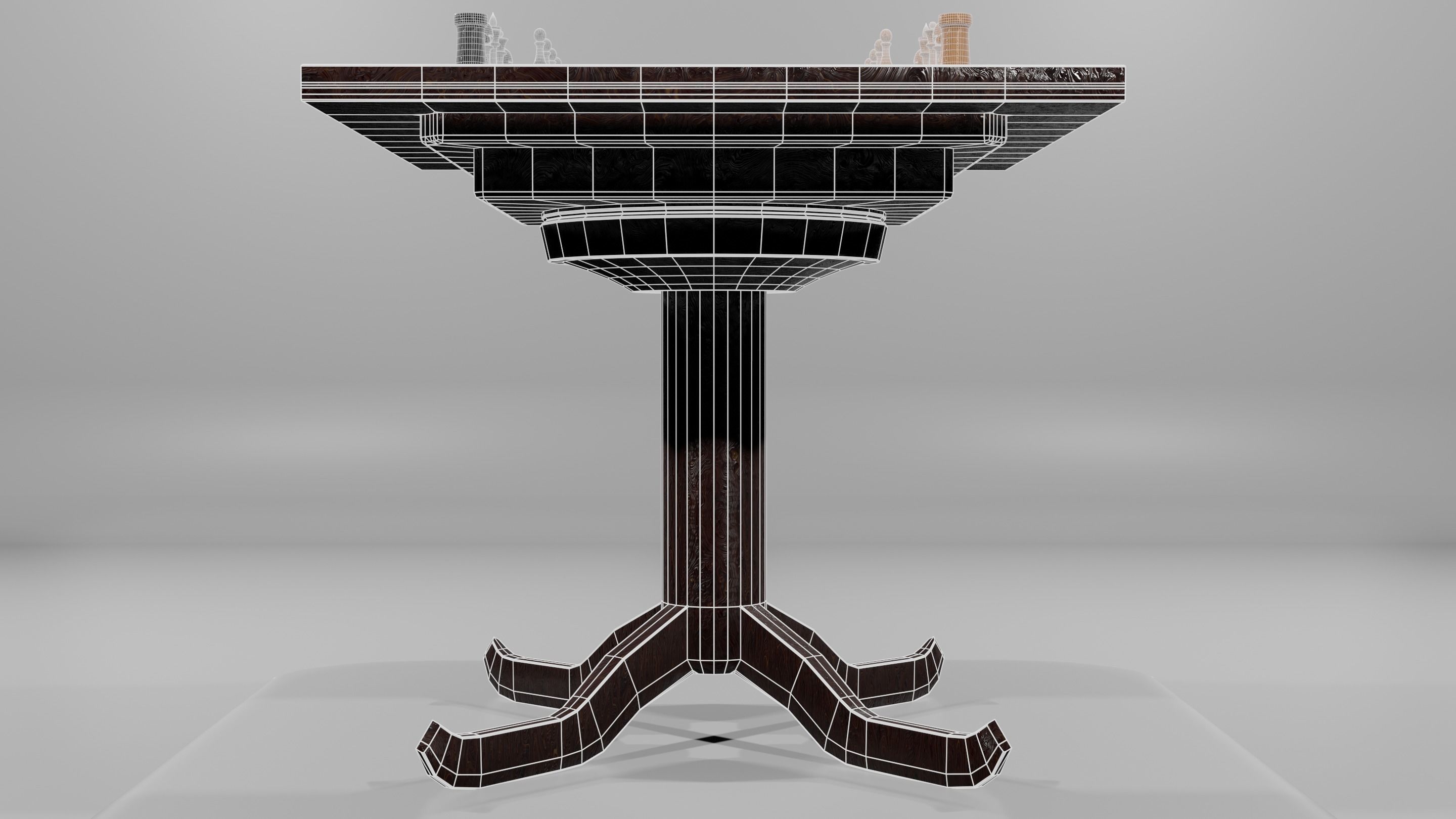 Classic set for chess - table and pieces Low-poly 3D model_16