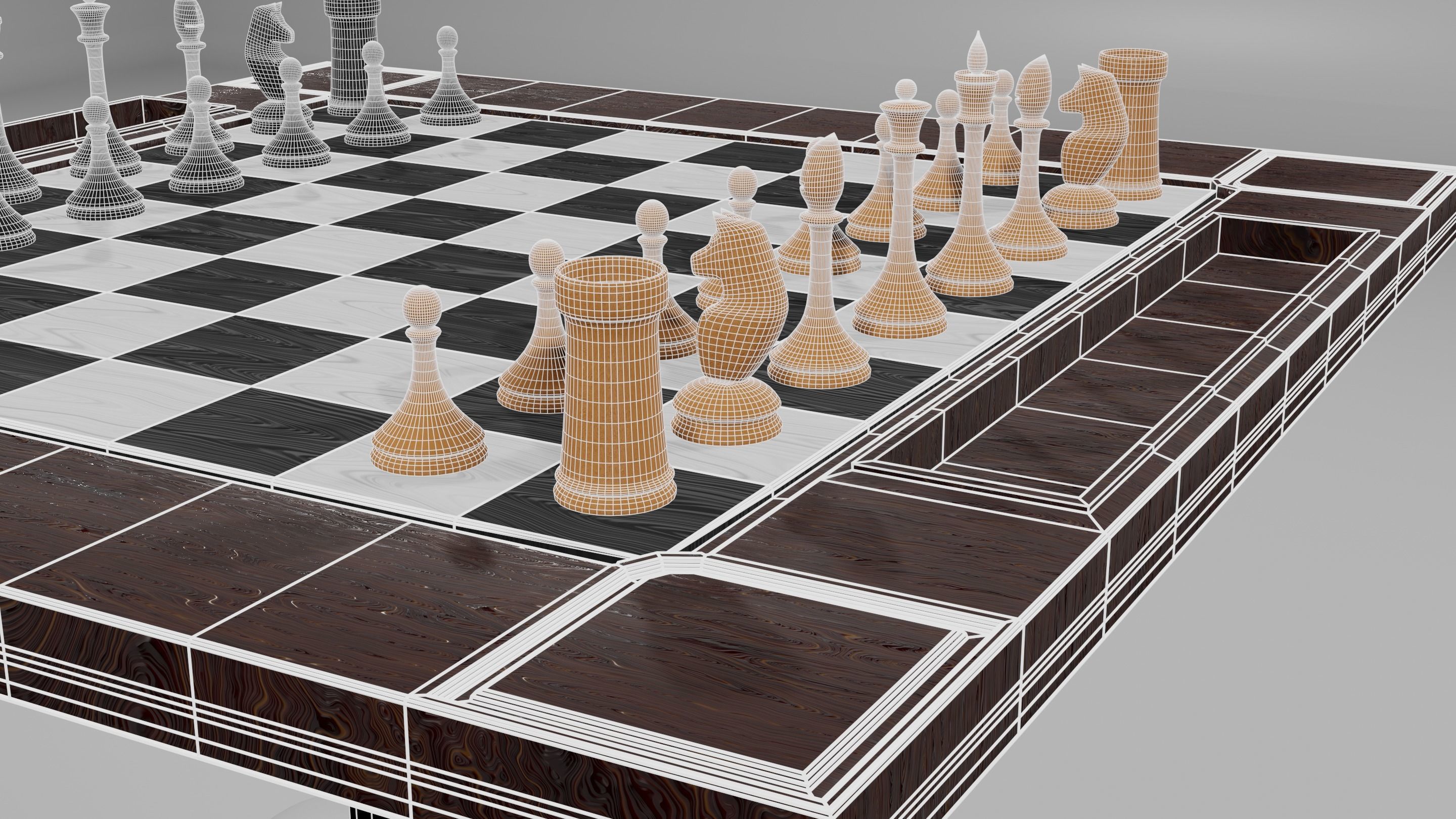 Classic set for chess - table and pieces Low-poly 3D model_13