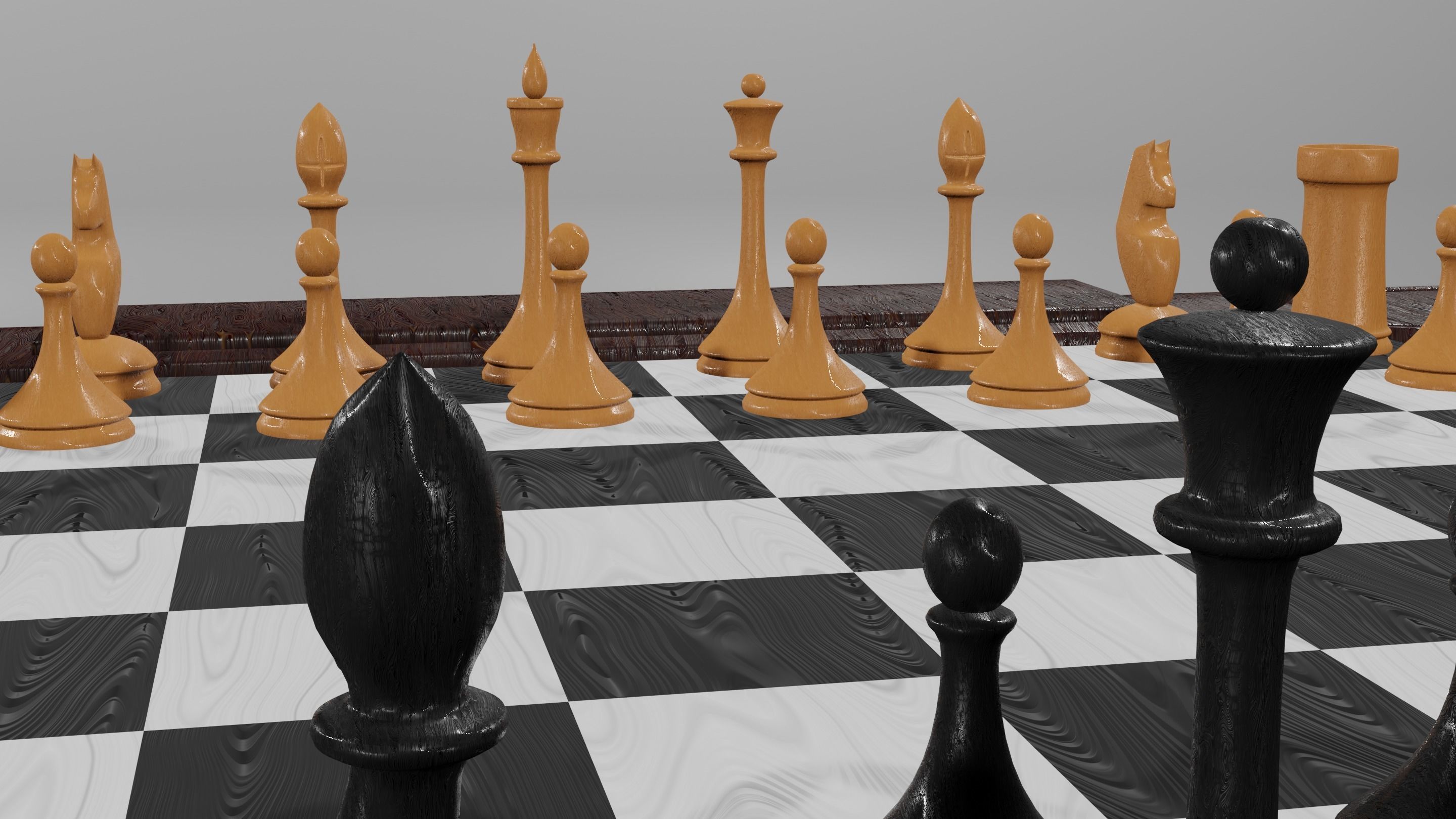 Classic set for chess - table and pieces Low-poly 3D model_10