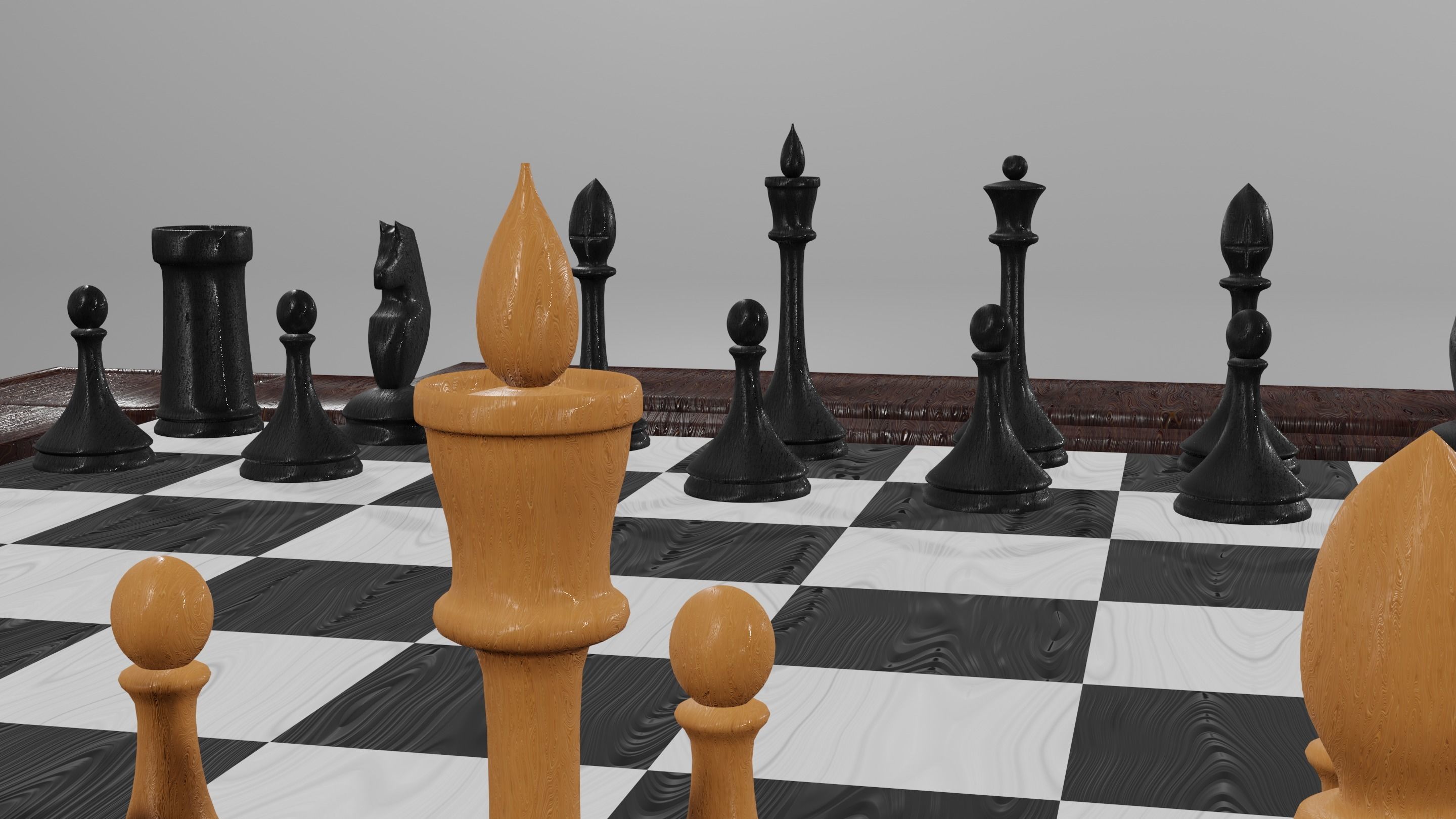 Classic set for chess - table and pieces Low-poly 3D model_9