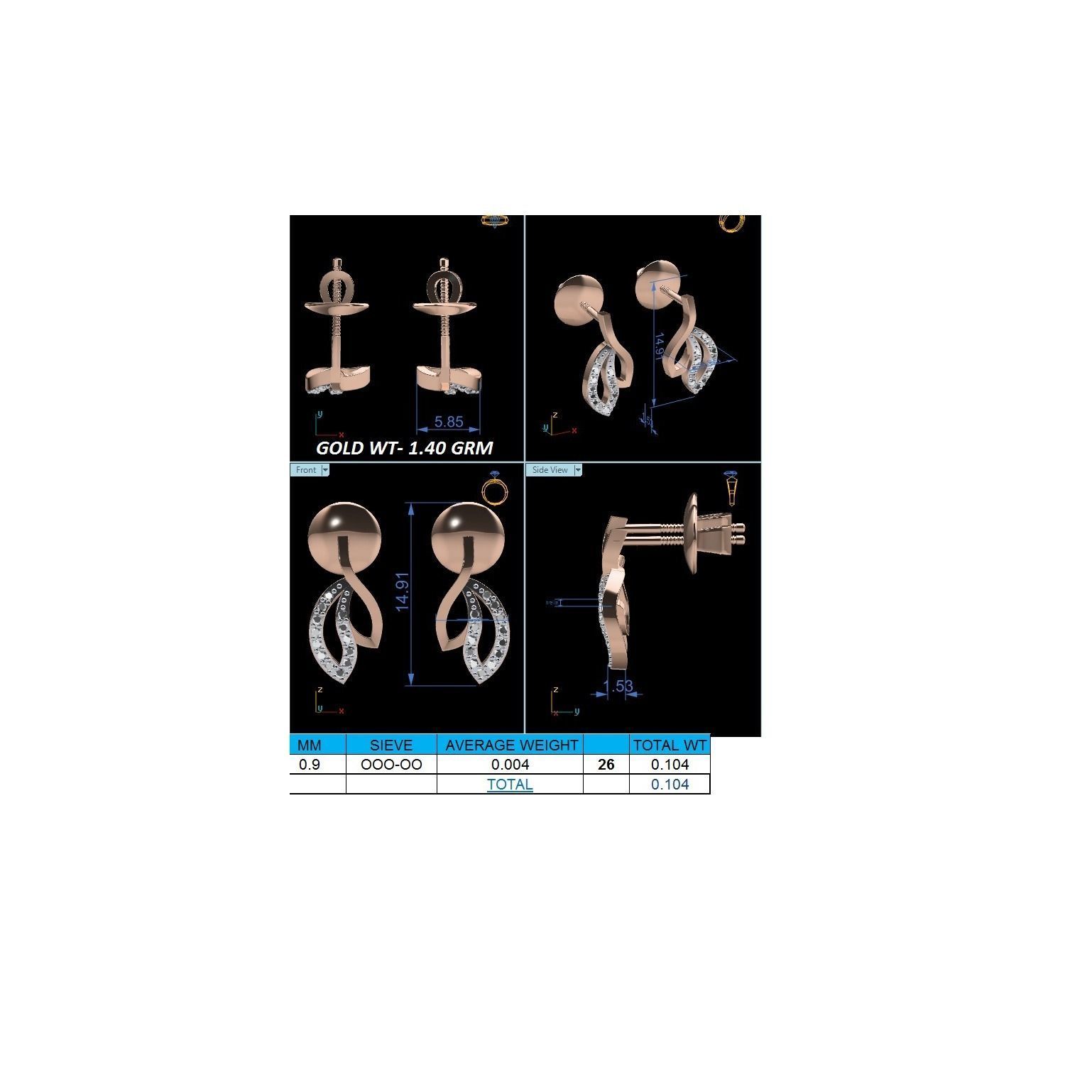 Women earrings 3dm render detail 3D print model 3D print model_11