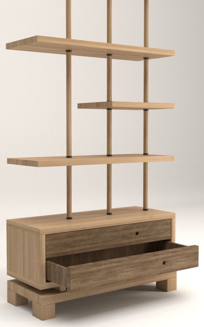 wooden bookcase 3D model_1