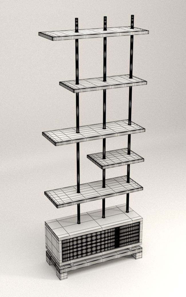 wooden bookcase 3D model_3