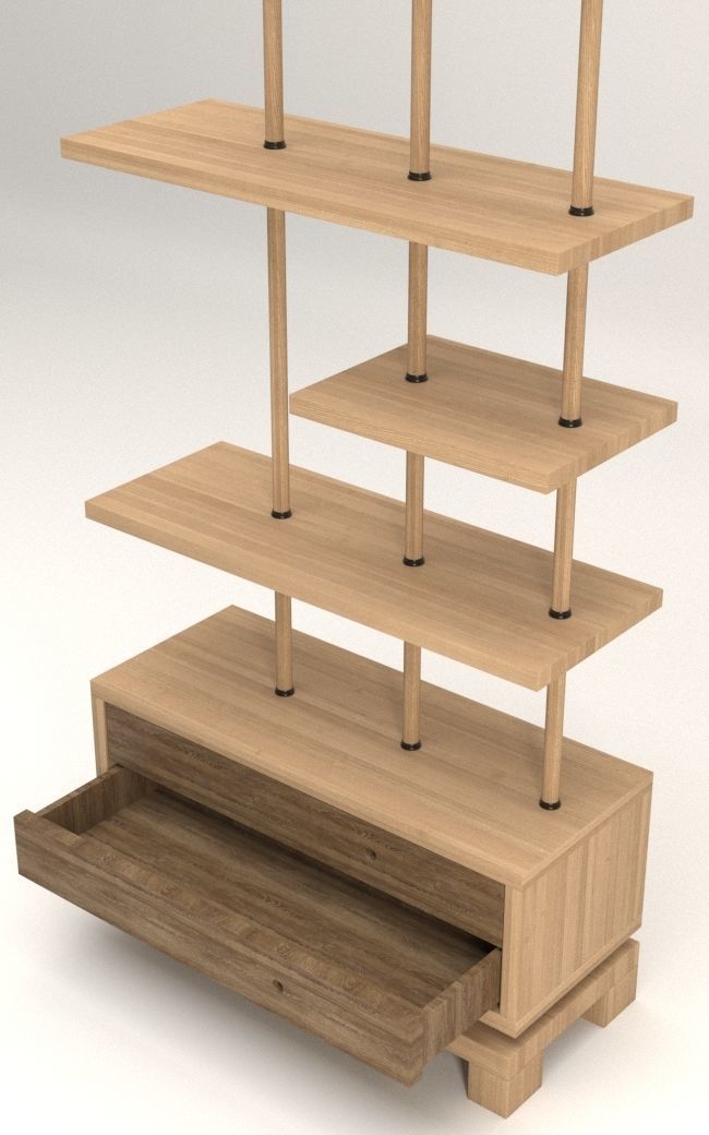 wooden bookcase 3D model_2