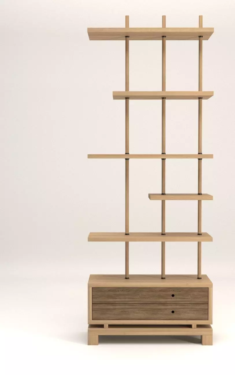 wooden bookcase 3D model_0