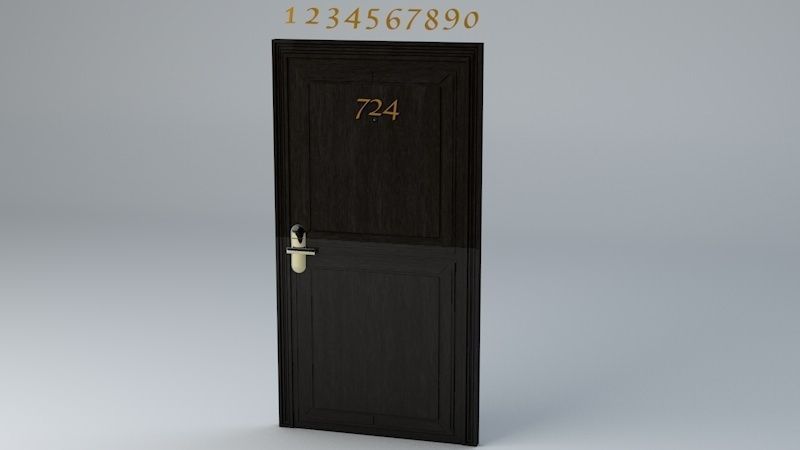 Hotel Room Door with Numbers Low-poly 3D model_1