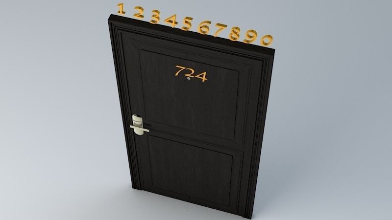 Hotel Room Door with Numbers Low-poly 3D model_2