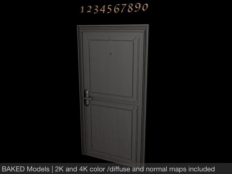 Hotel Room Door with Numbers Low-poly 3D model_5