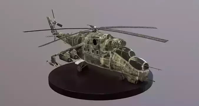 Post-Apo Mi-24 Attack Helicopter Low-poly 3D model