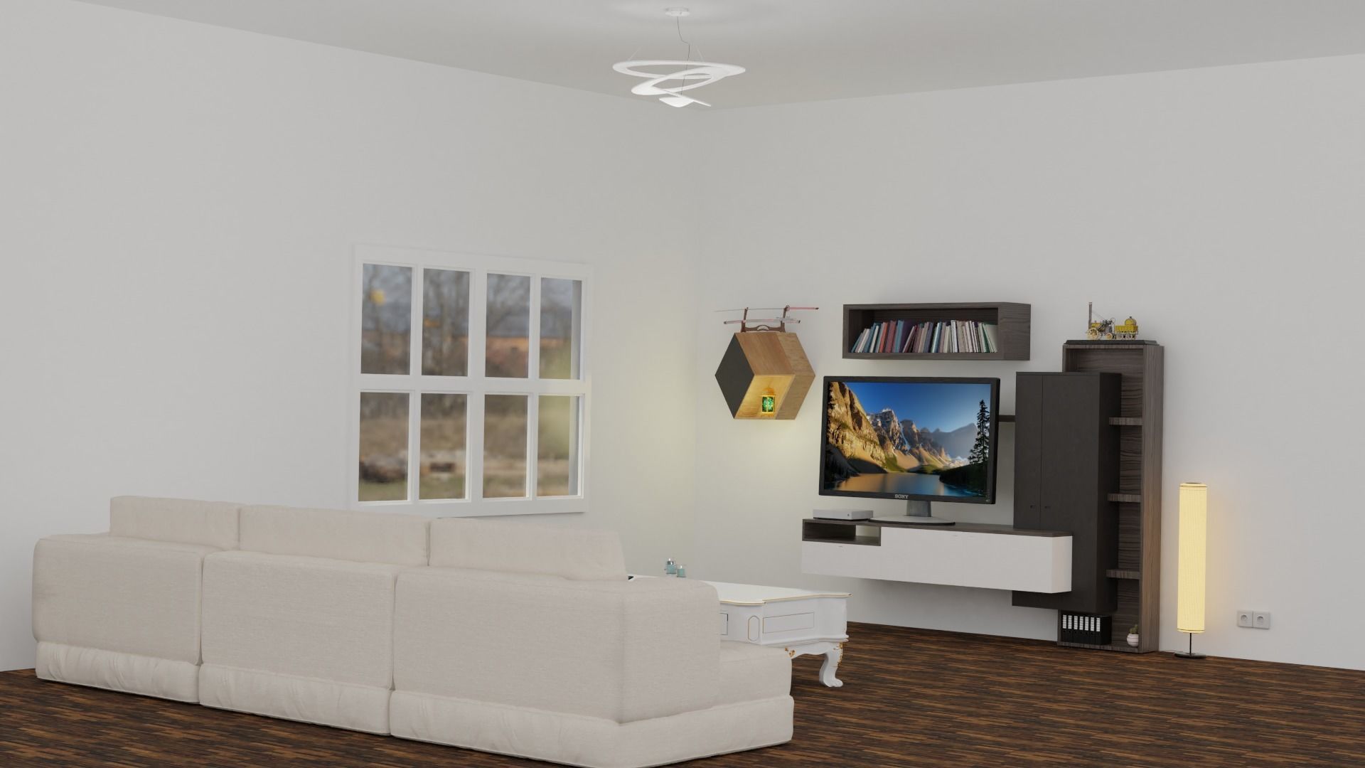 Room 3d wooden shelf with bottle 3D model_2