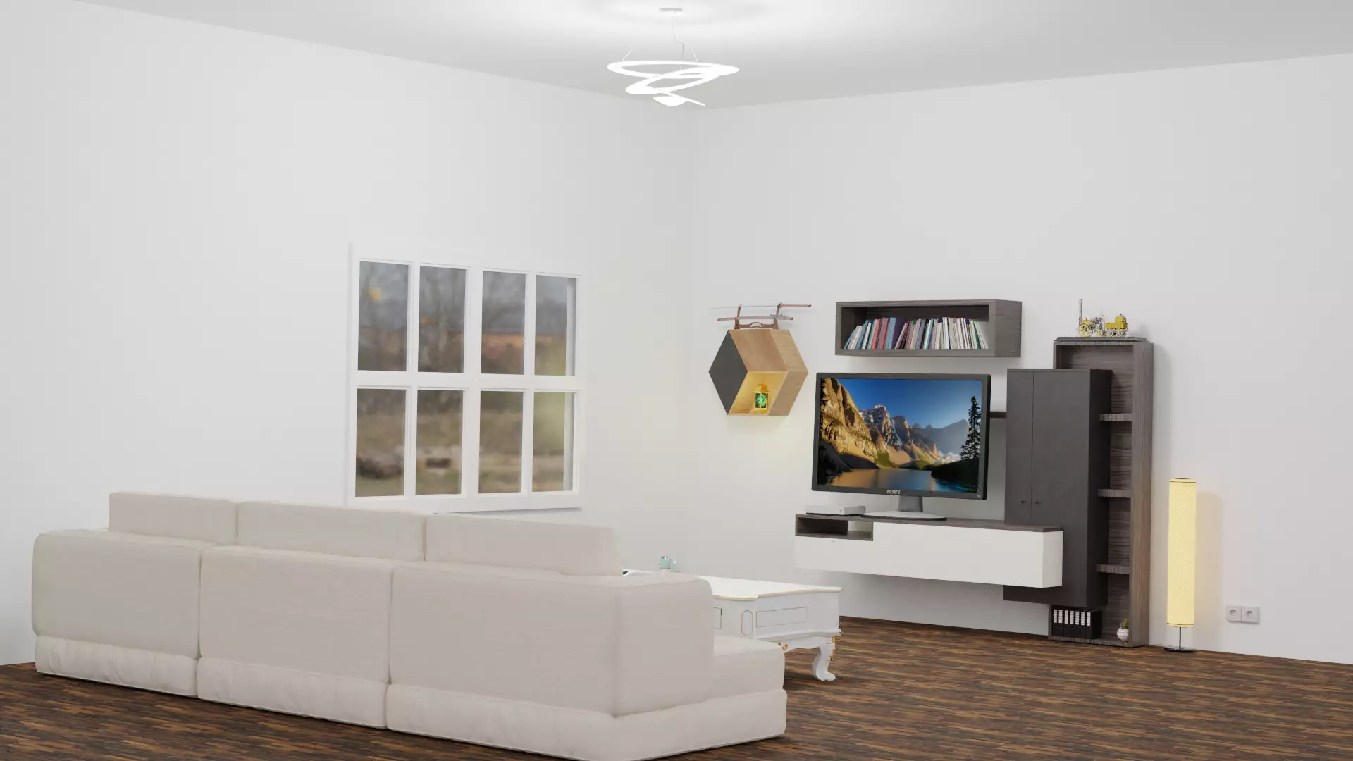 Room 3d wooden shelf with bottle 3D model_0